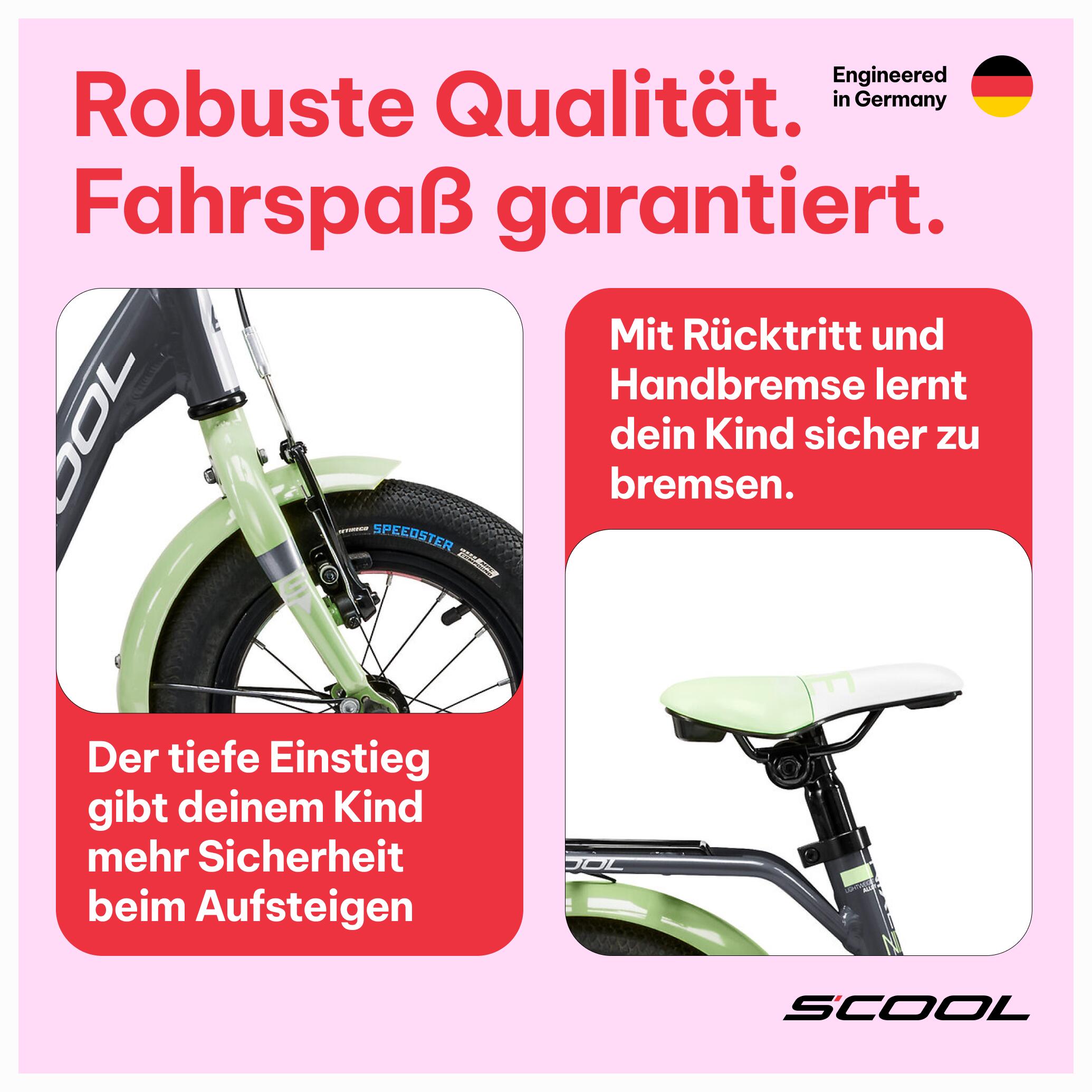 niXe, 12 Zoll Kinderfahrrad, 1-Gang, Dunkelgrau/Hellgrün, 85–100 cm, ab 2 Jahre 3/7