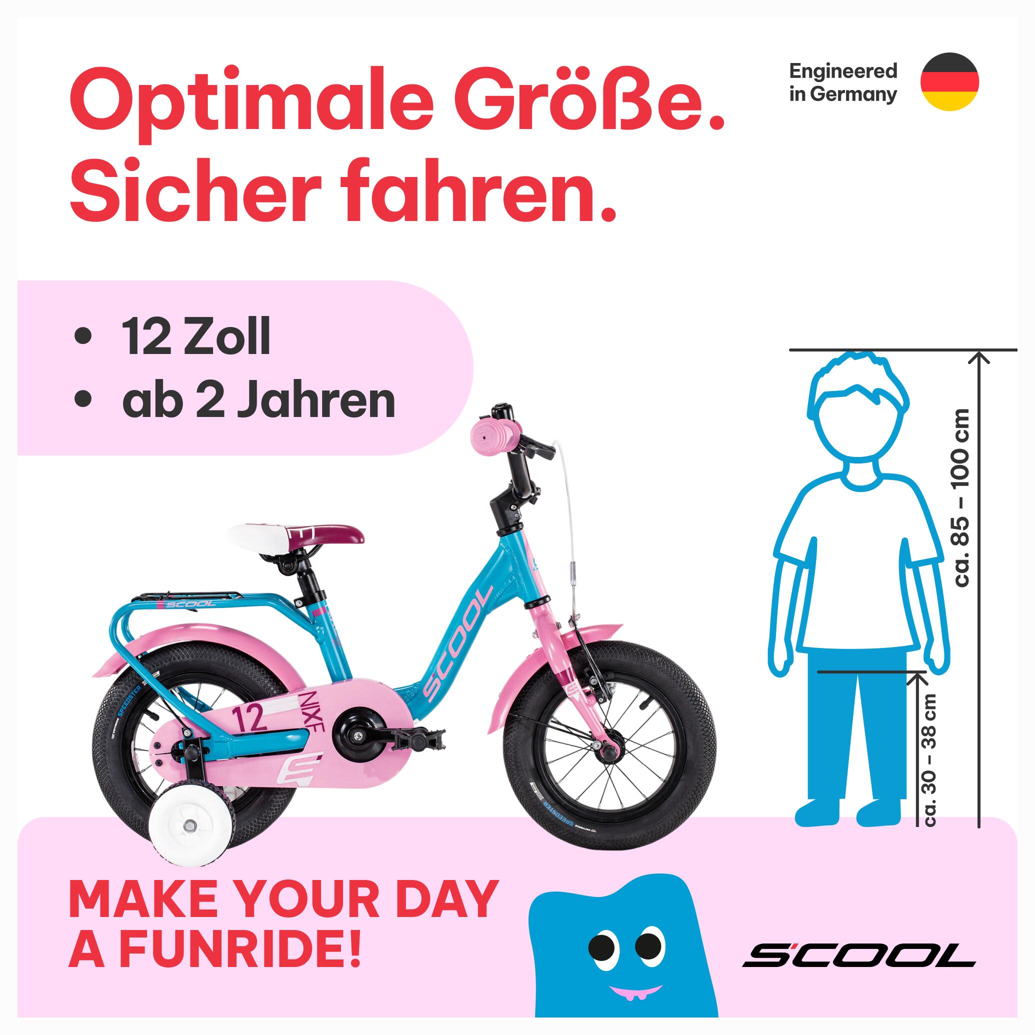 niXe, 12 Zoll Kinderfahrrad, 1-Gang, Türkis/Rosa, ca. 85–100 cm, ab 2 Jahre 2/8