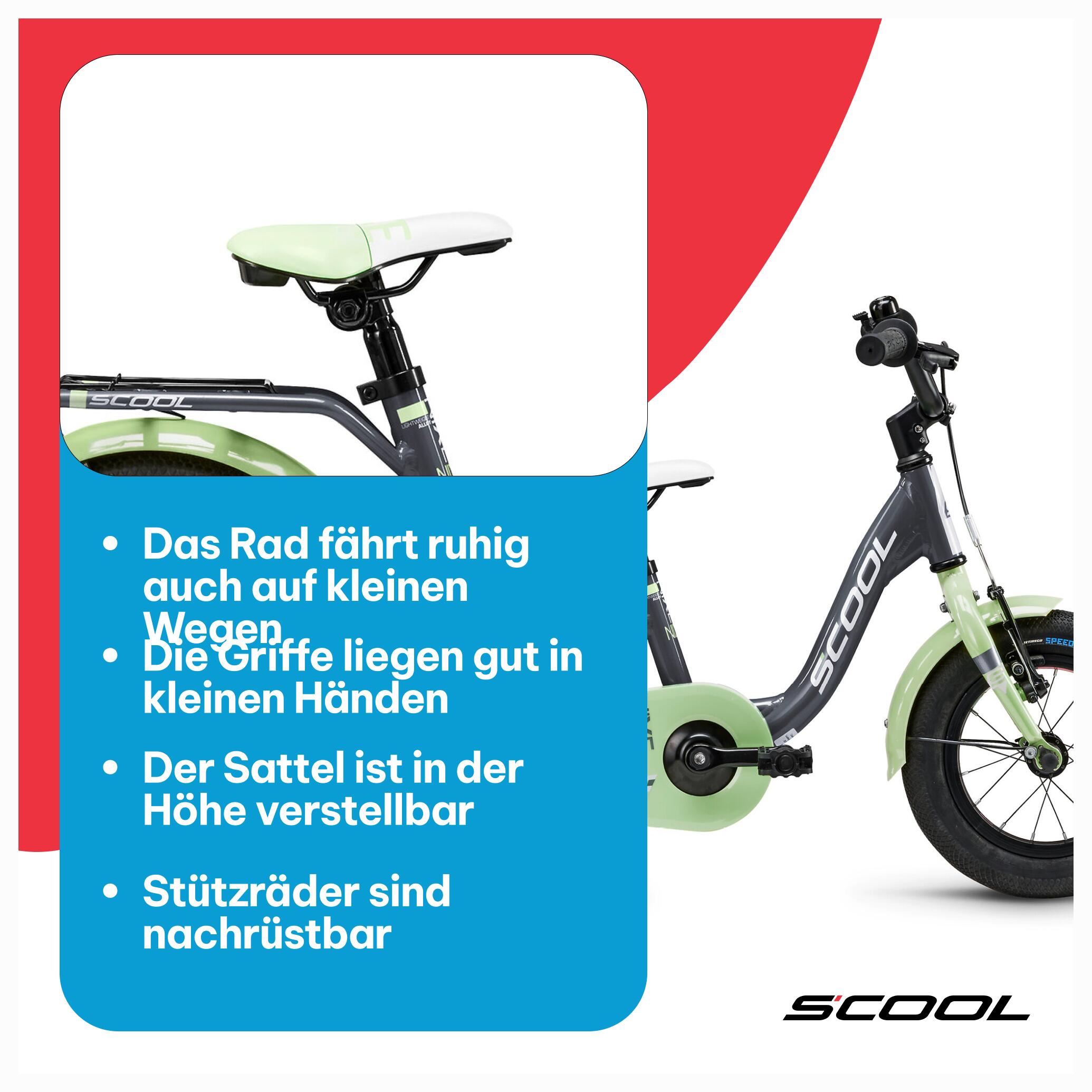 niXe, 12 Zoll Kinderfahrrad, 1-Gang, Dunkelgrau/Hellgrün, 85–100 cm, ab 2 Jahre 7/7