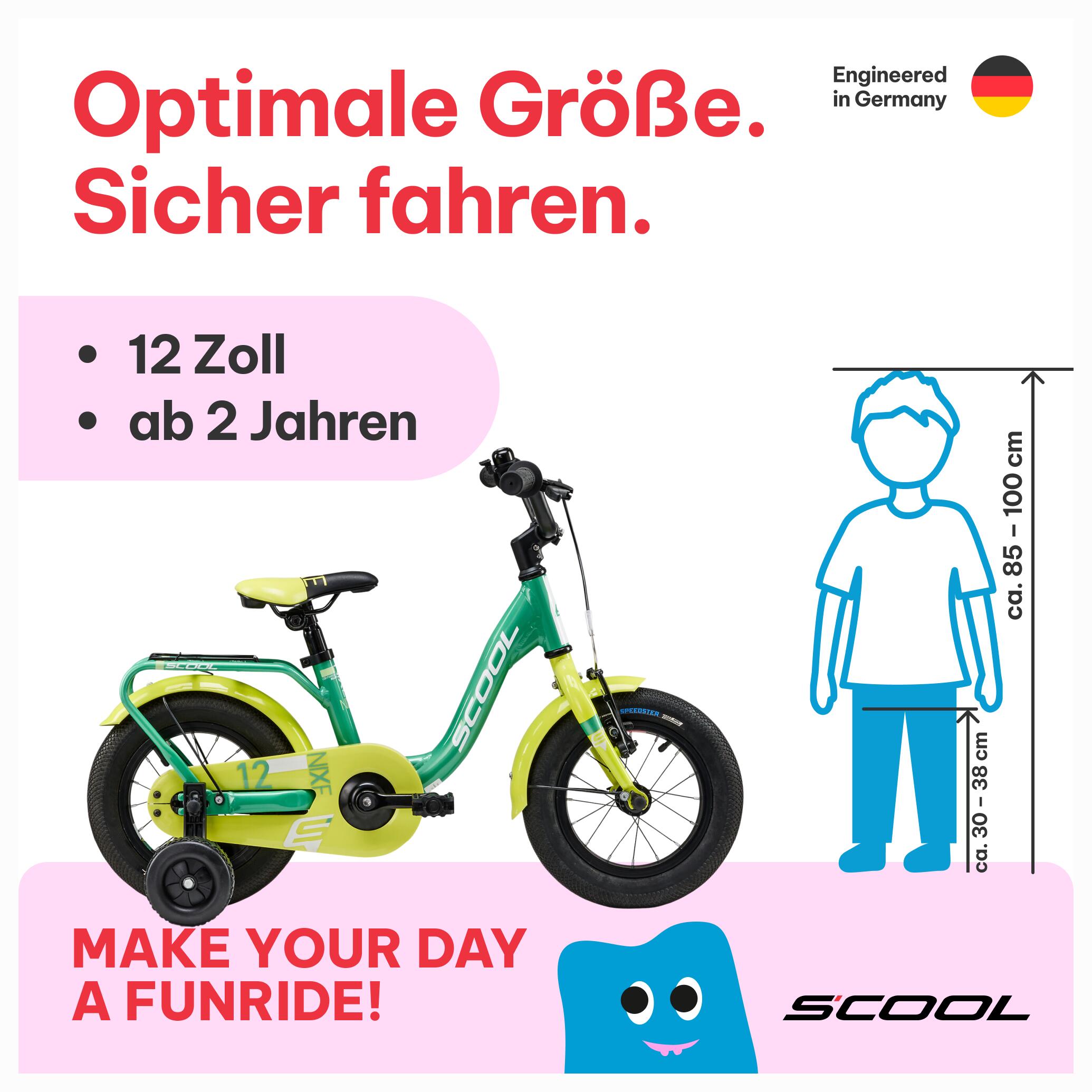 niXe, 12 Zoll Kinderfahrrad, 1-Gang, Grün/Limette, ca. 85–100 cm, ab 2 Jahre 2/7