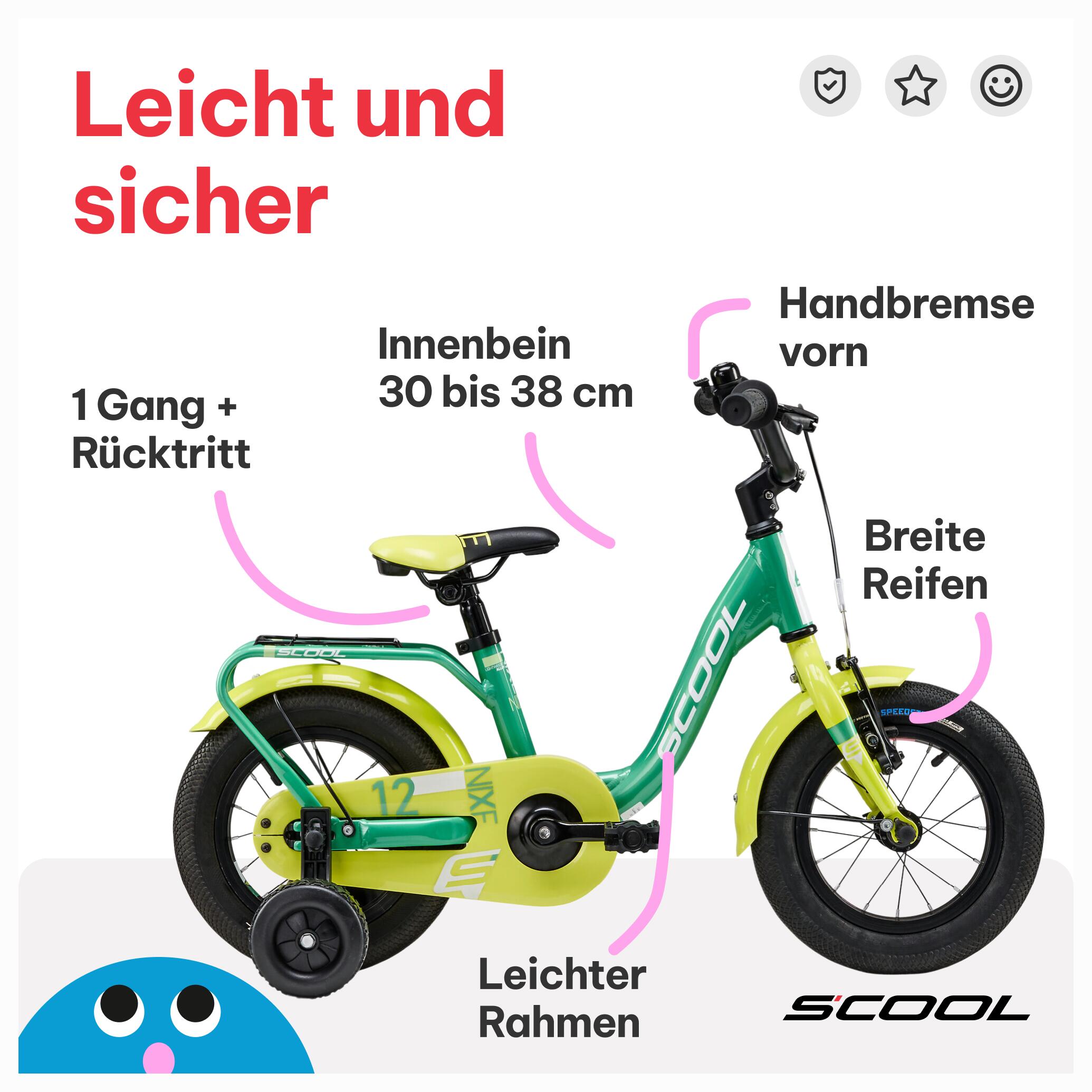 niXe, 12 Zoll Kinderfahrrad, 1-Gang, Grün/Limette, ca. 85–100 cm, ab 2 Jahre 5/7