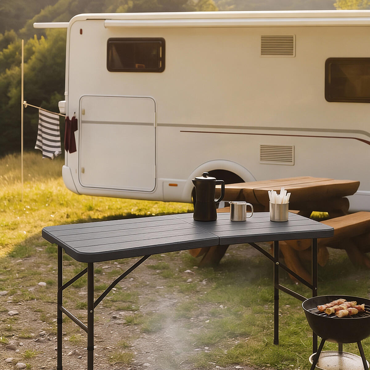 Inklapbare tafel weerbestendig - eettafel en campingtafel - Zwart Houtnerf 3/6