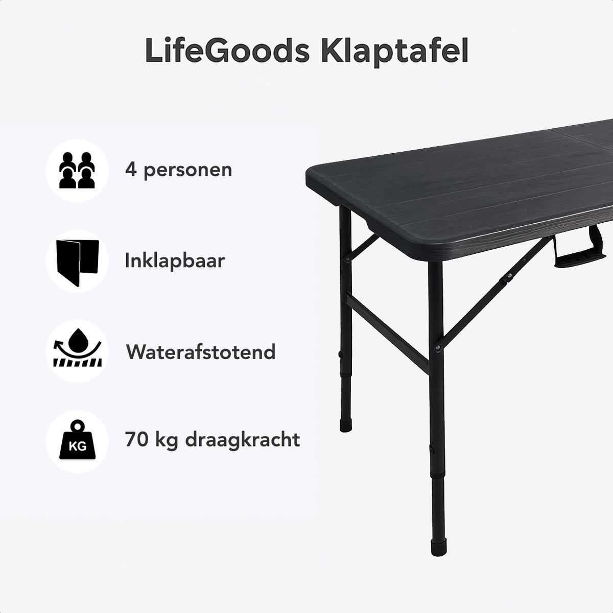 Inklapbare tafel weerbestendig - eettafel en campingtafel - Zwart Houtnerf 2/6
