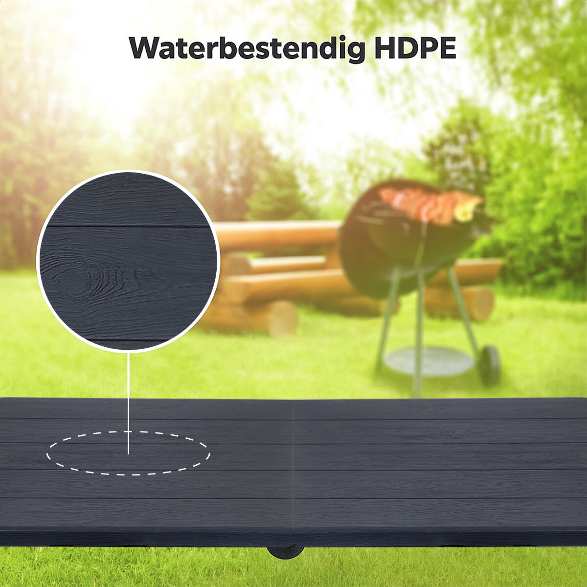 Inklapbare tafel weerbestendig - eettafel en campingtafel - Zwart Houtnerf 5/6