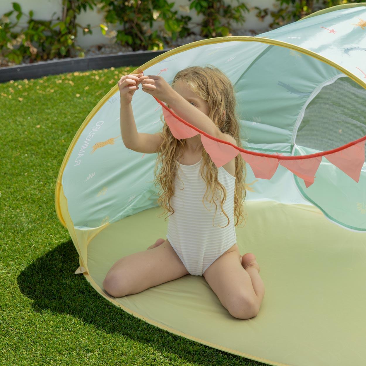 Flamingueo tienda playa infantil upf50+ plegable verde 5/7
