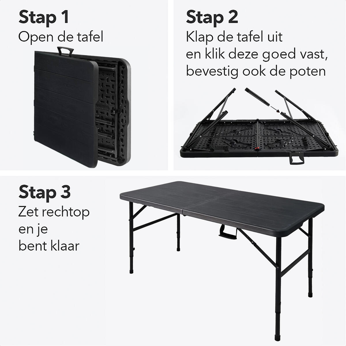 Inklapbare tafel weerbestendig - eettafel en campingtafel - Zwart Houtnerf 6/6