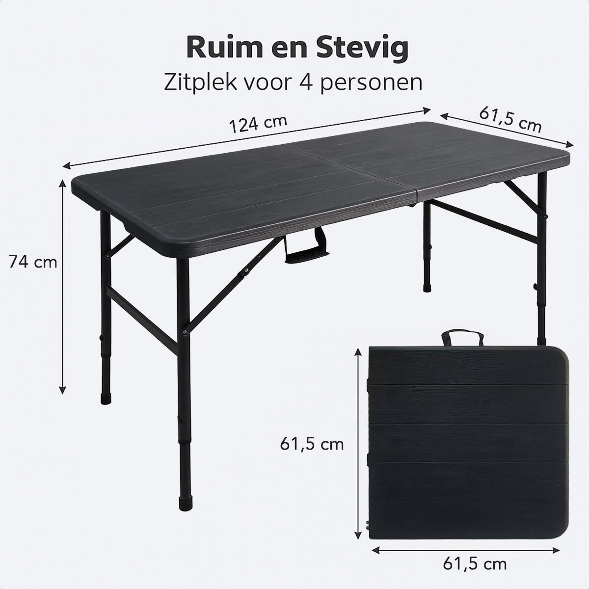 Inklapbare tafel weerbestendig - eettafel en campingtafel - Zwart Houtnerf 4/6