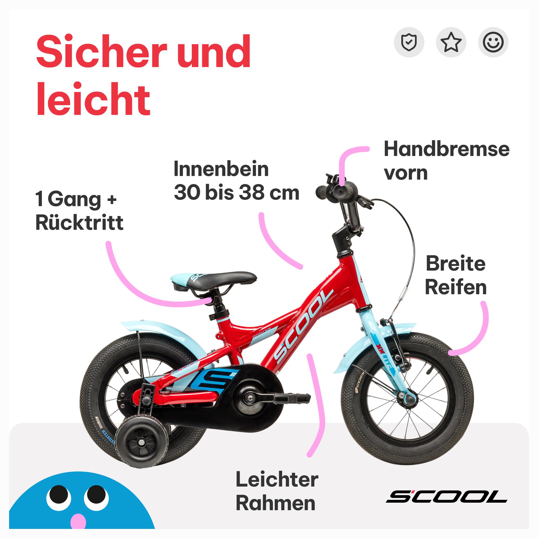 XXlite, 12 Zoll Kinderfahrrad, 1-Gang, Rot/Hellblau, ca. 85–100 cm, ab 2 Jahre 5/7