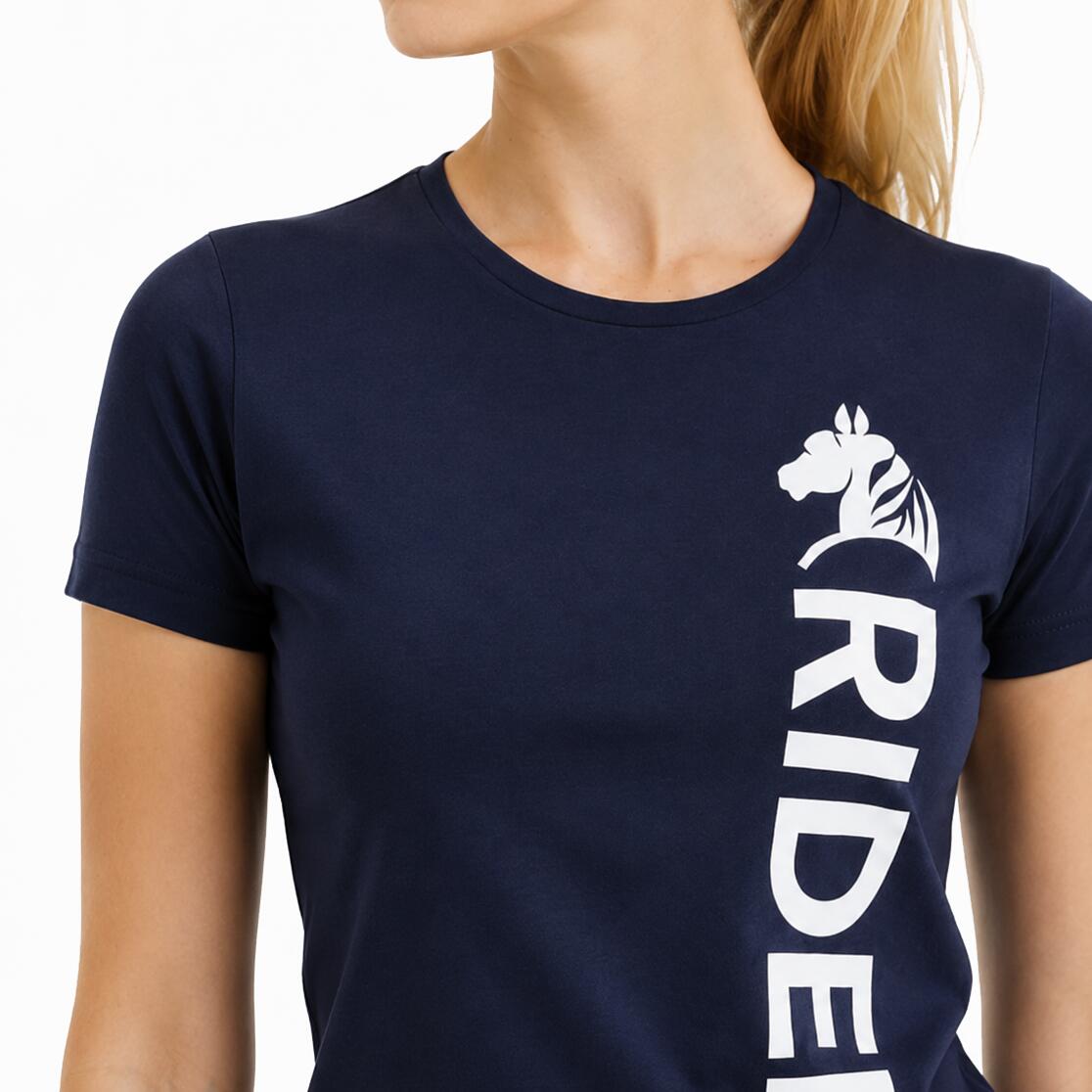 T-shirt donna equitazione slim cotone navy con stampa laterale RIDER S 3/3