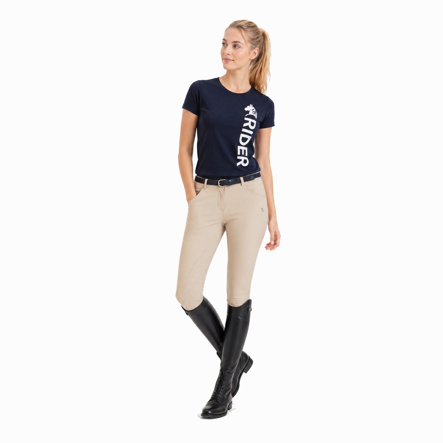 T-shirt donna equitazione slim cotone navy con stampa laterale RIDER S 2/3