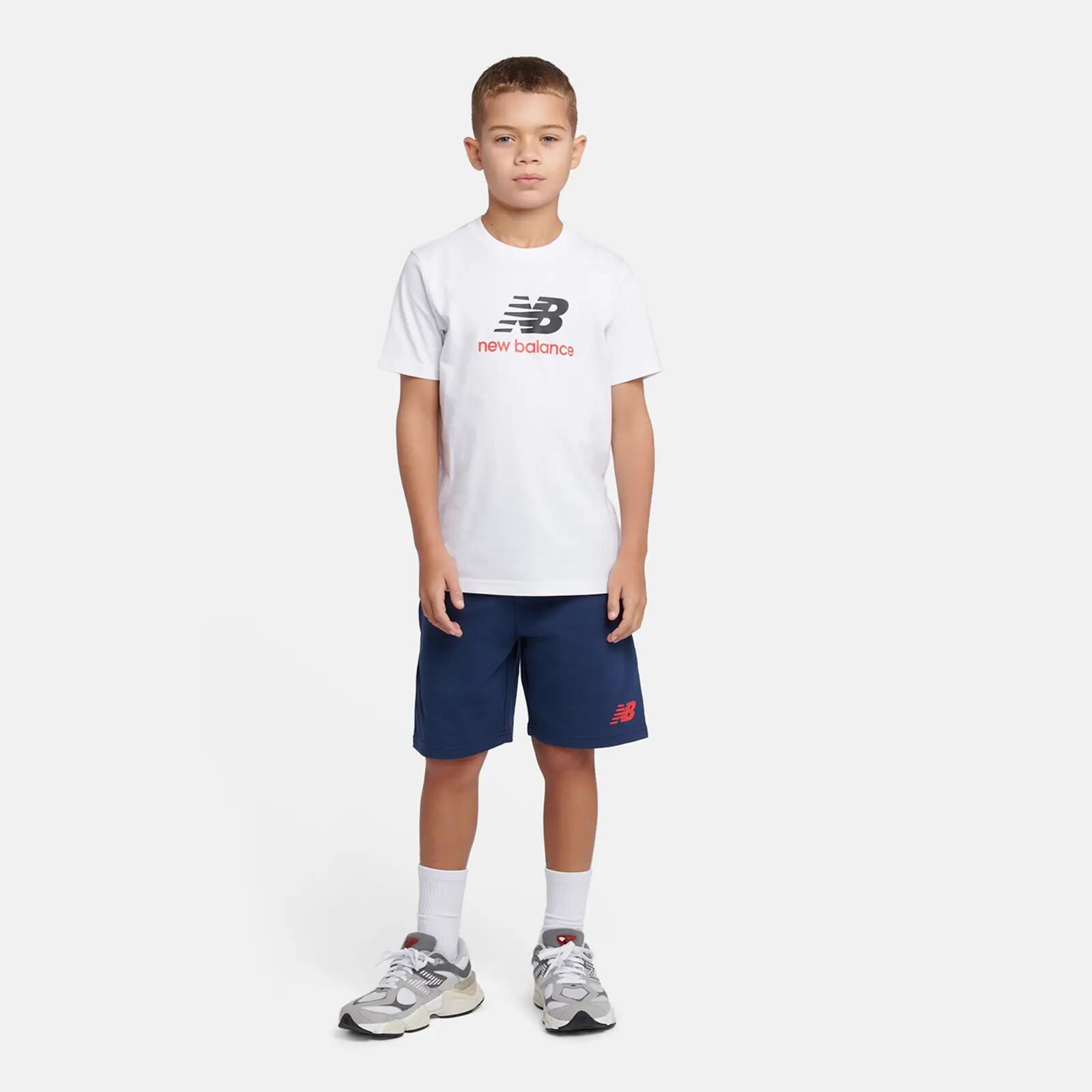 Maglietta con logo impilato New Balance per ragazzi, in jersey di cotone 3/3