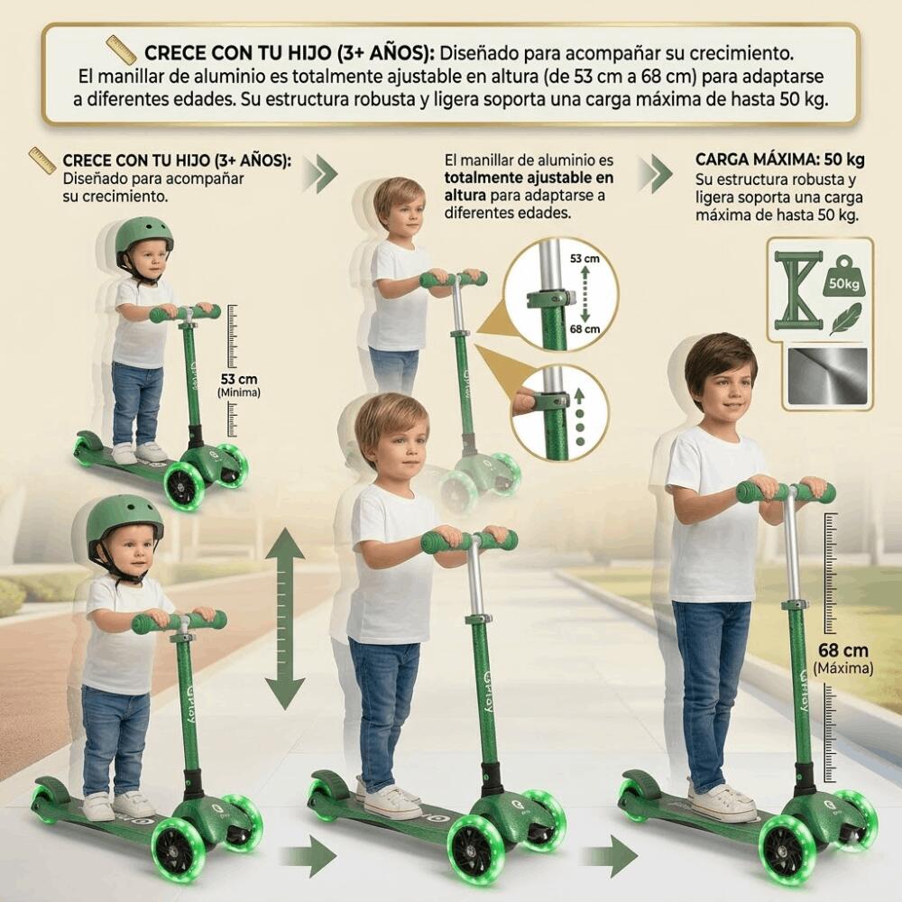 Trottinette pliable QPlay Sparkling pour enfants avec roues lumineuses LED 3/7