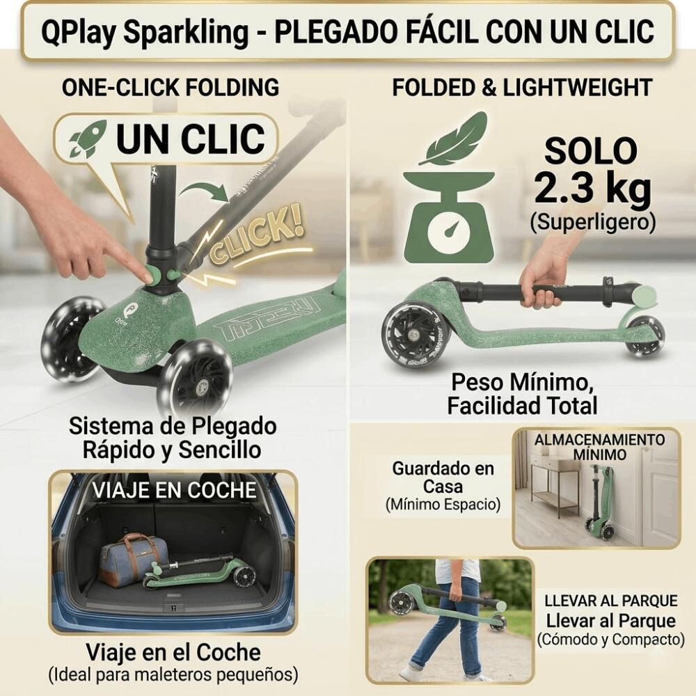 Trottinette pliable QPlay Sparkling pour enfants avec roues lumineuses LED 6/7
