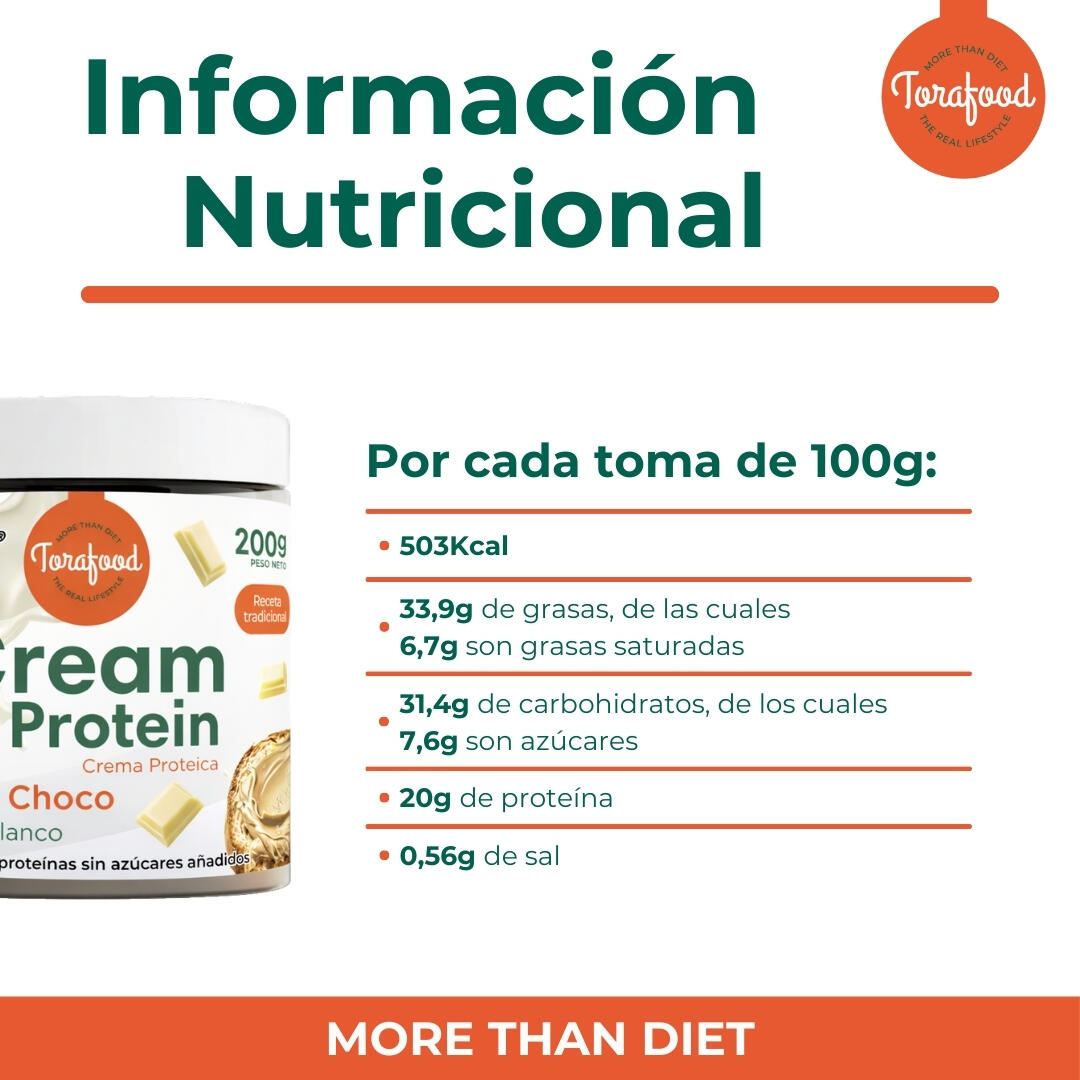 Crema Proteica Chocolate Blanco 200G Torafood 4/5