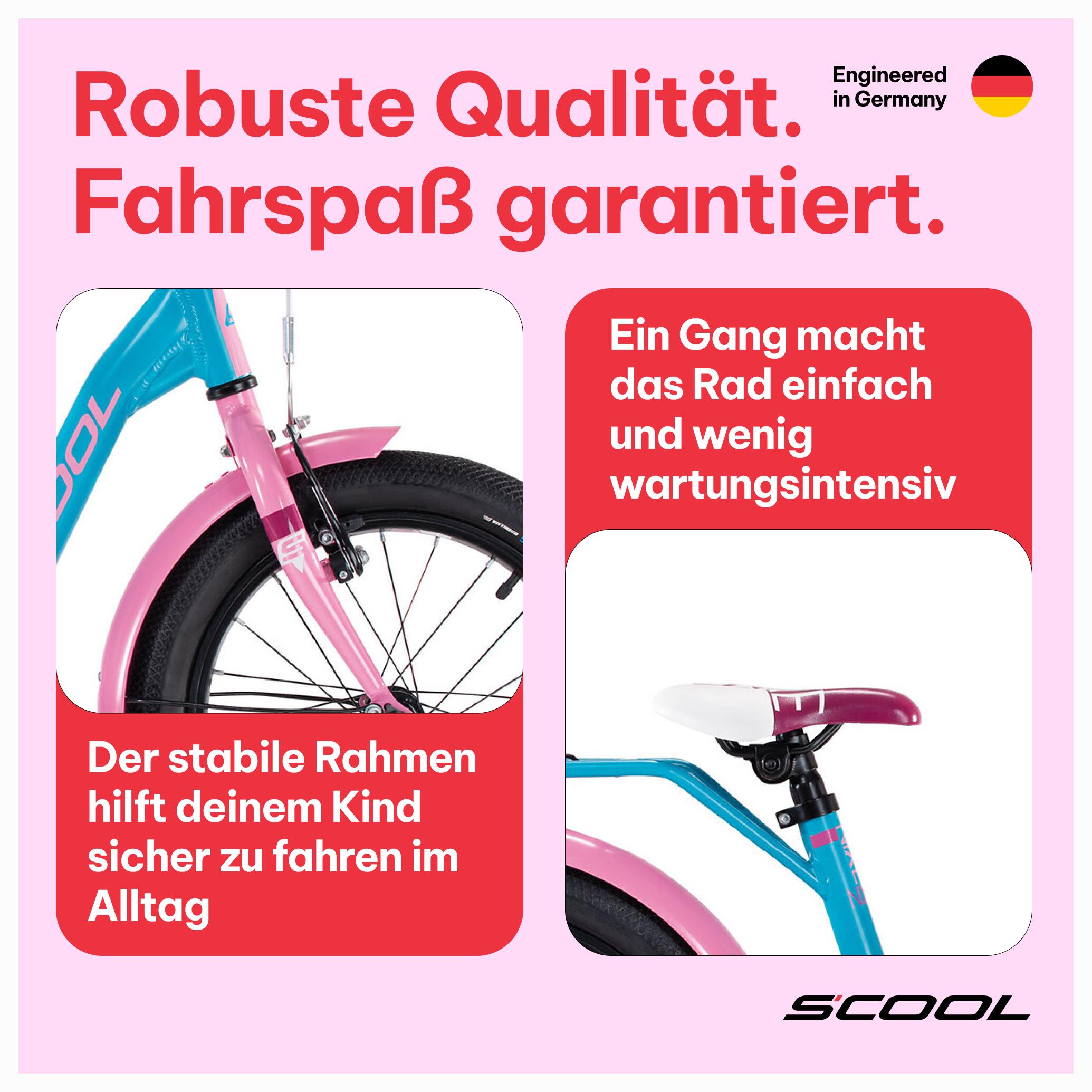 niXe, 16 Zoll Kinderfahrrad, 1-Gang, Türkis/Rosa, 100–115 cm, 4–6 Jahre 3/7
