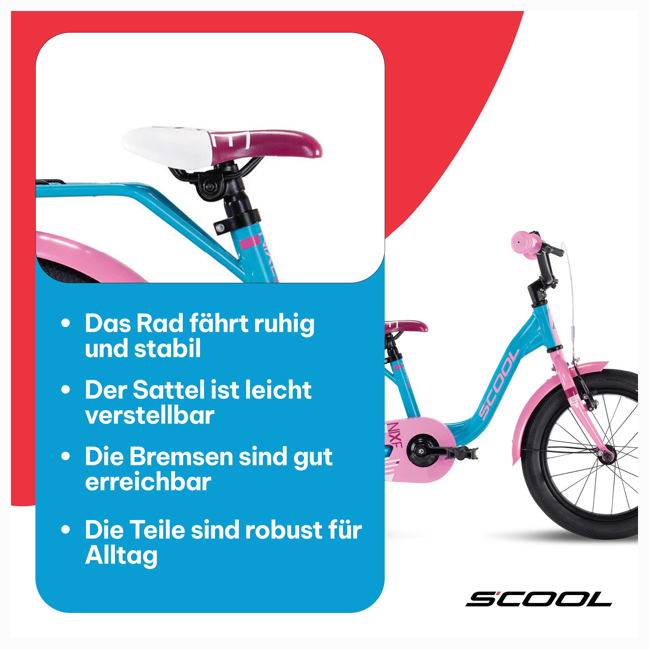 niXe, 16 Zoll Kinderfahrrad, 1-Gang, Türkis/Rosa, 100–115 cm, 4–6 Jahre 7/7