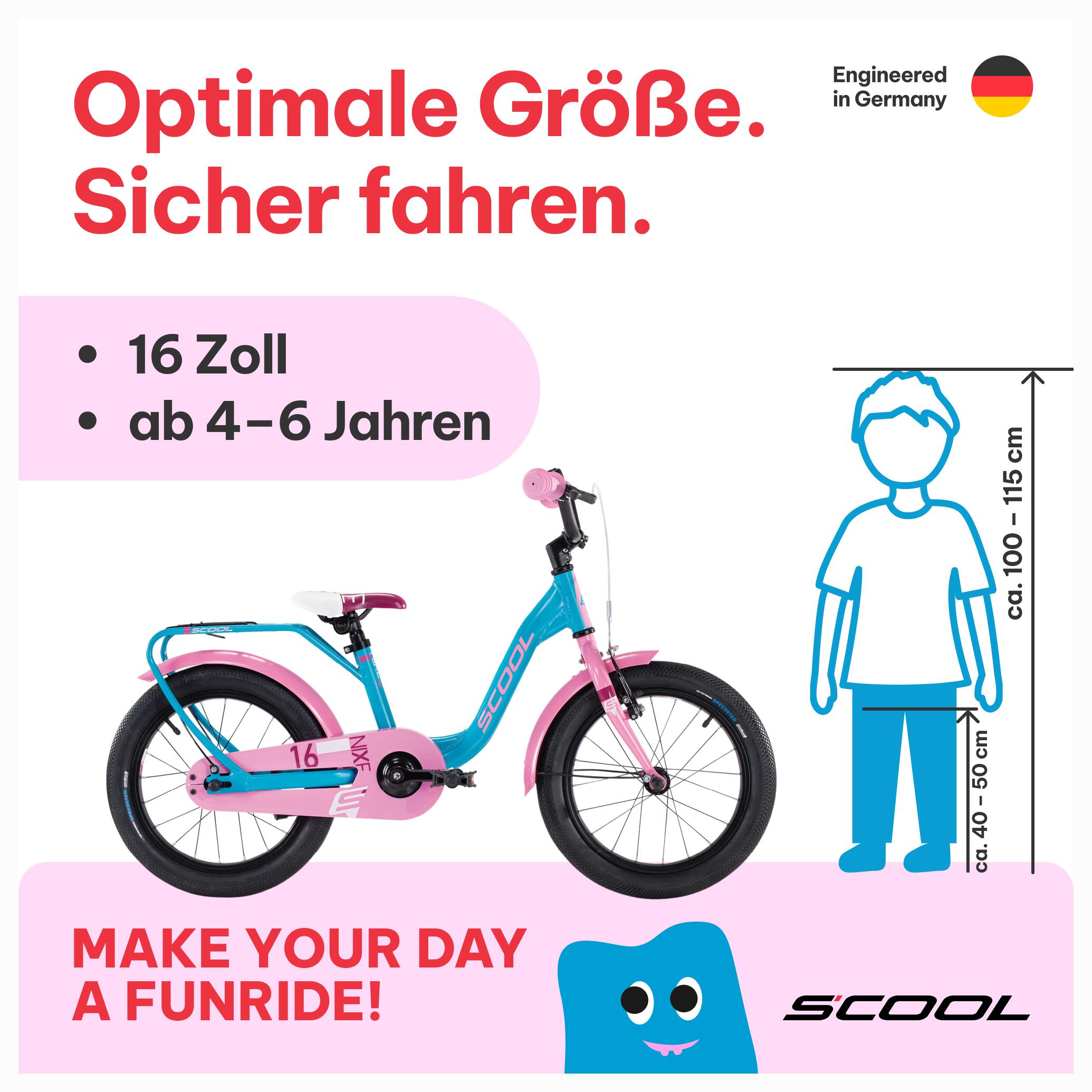 niXe, 16 Zoll Kinderfahrrad, 1-Gang, Türkis/Rosa, 100–115 cm, 4–6 Jahre 2/7