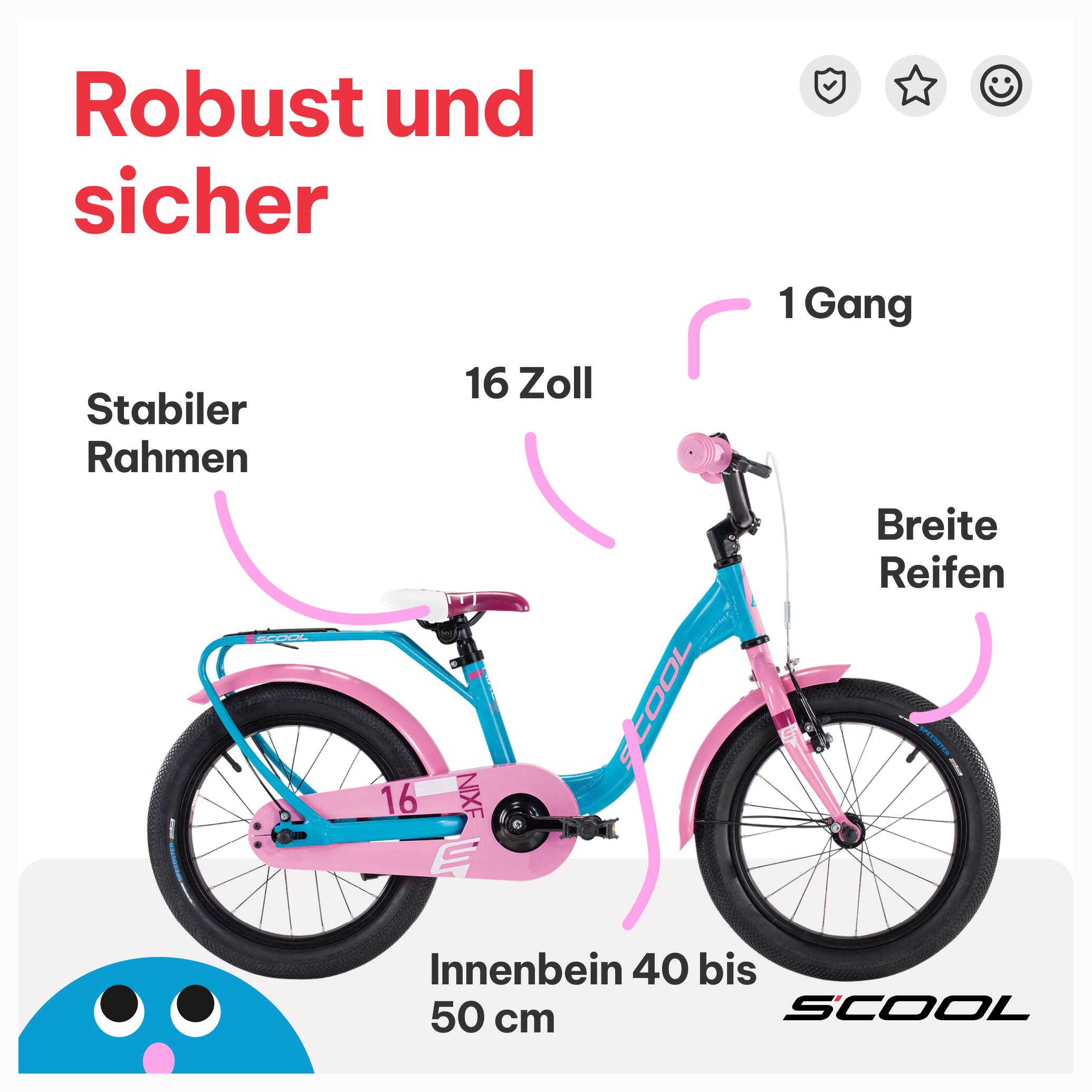 niXe, 16 Zoll Kinderfahrrad, 1-Gang, Türkis/Rosa, 100–115 cm, 4–6 Jahre 5/7
