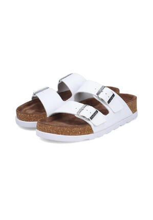 Rieker Damen Pantoletten V3190-80 Fußbettpantolette Frauen Leder Weiß