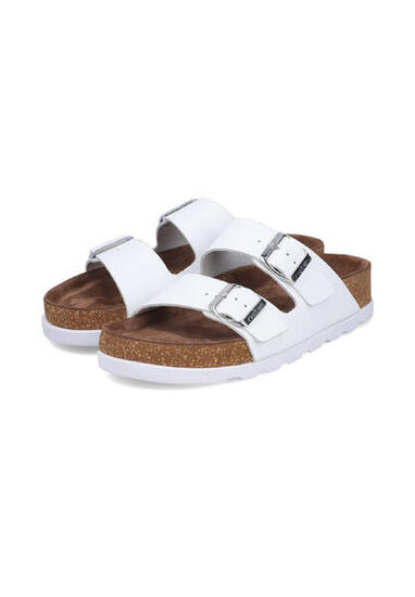 Rieker Damen Pantoletten V3190-80 Fußbettpantolette Frauen Leder Weiß