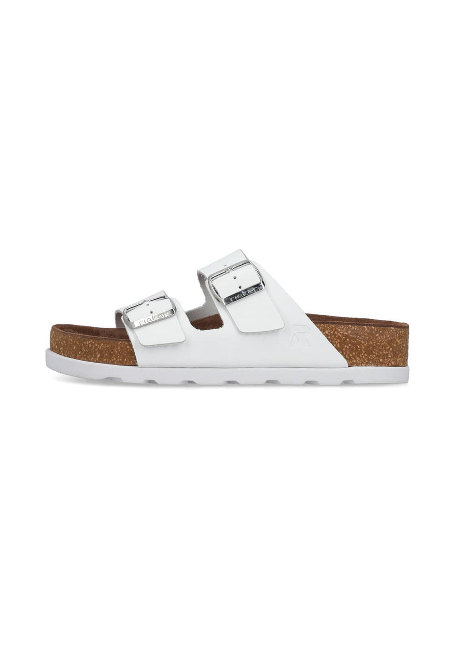 Rieker Damen Pantoletten V3190-80 Fußbettpantolette Frauen Leder Weiß 3/5