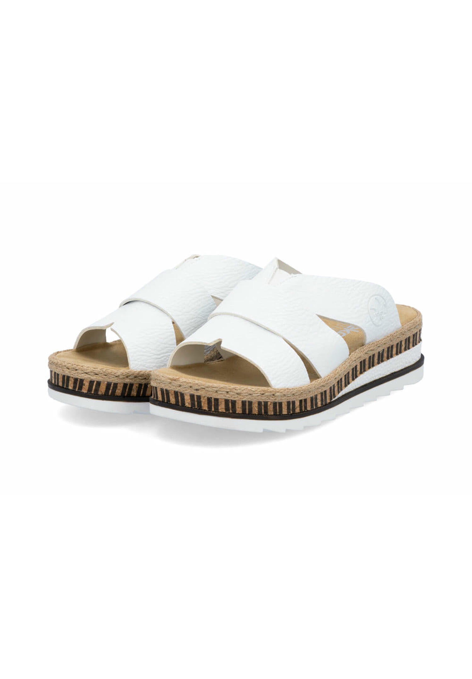 Rieker Damen Pantoletten V7989-80 Keilabsatz Slipper Weiß 1/4
