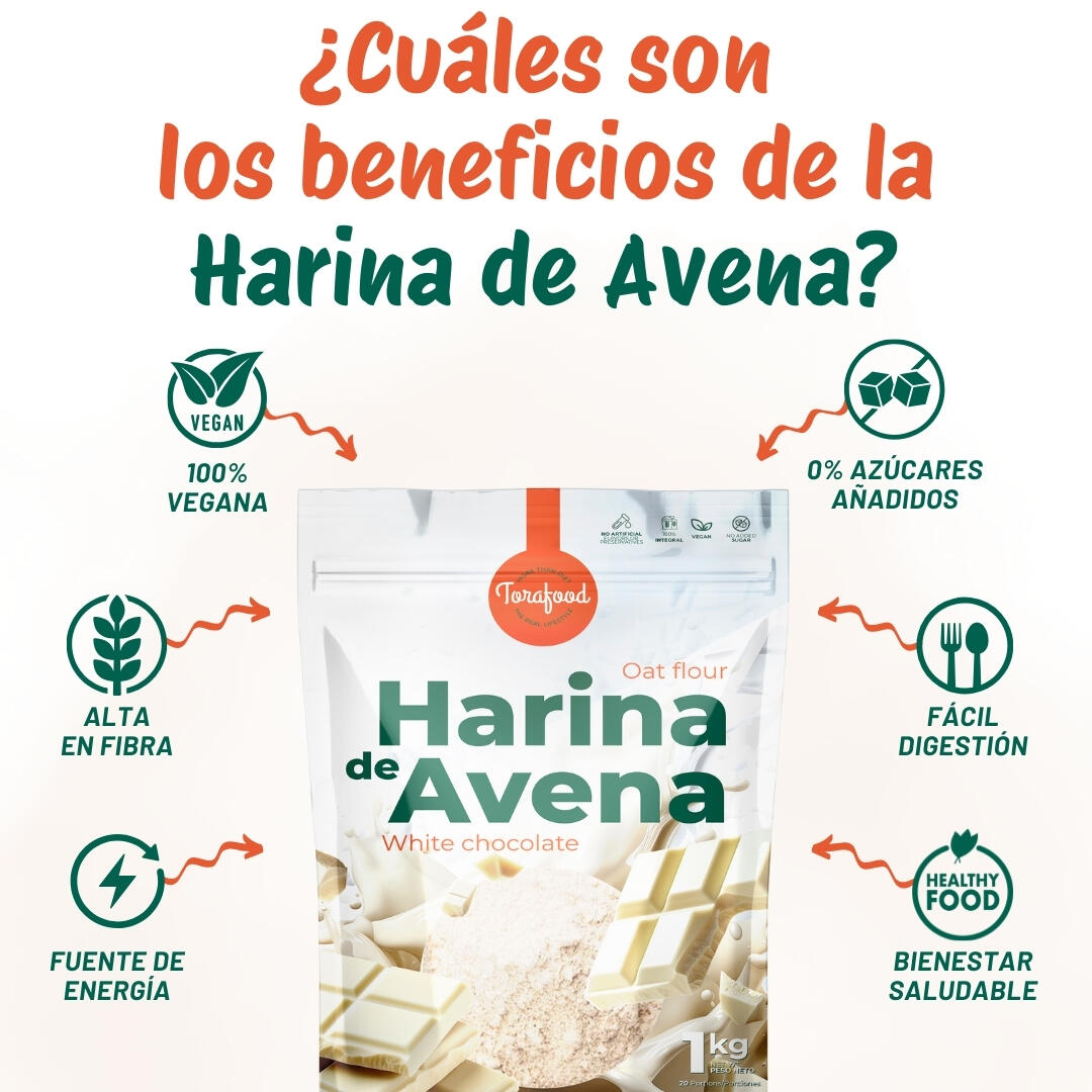 Harina de Avena Sabor Chocolate Blanco 1KG Torafood 3/5