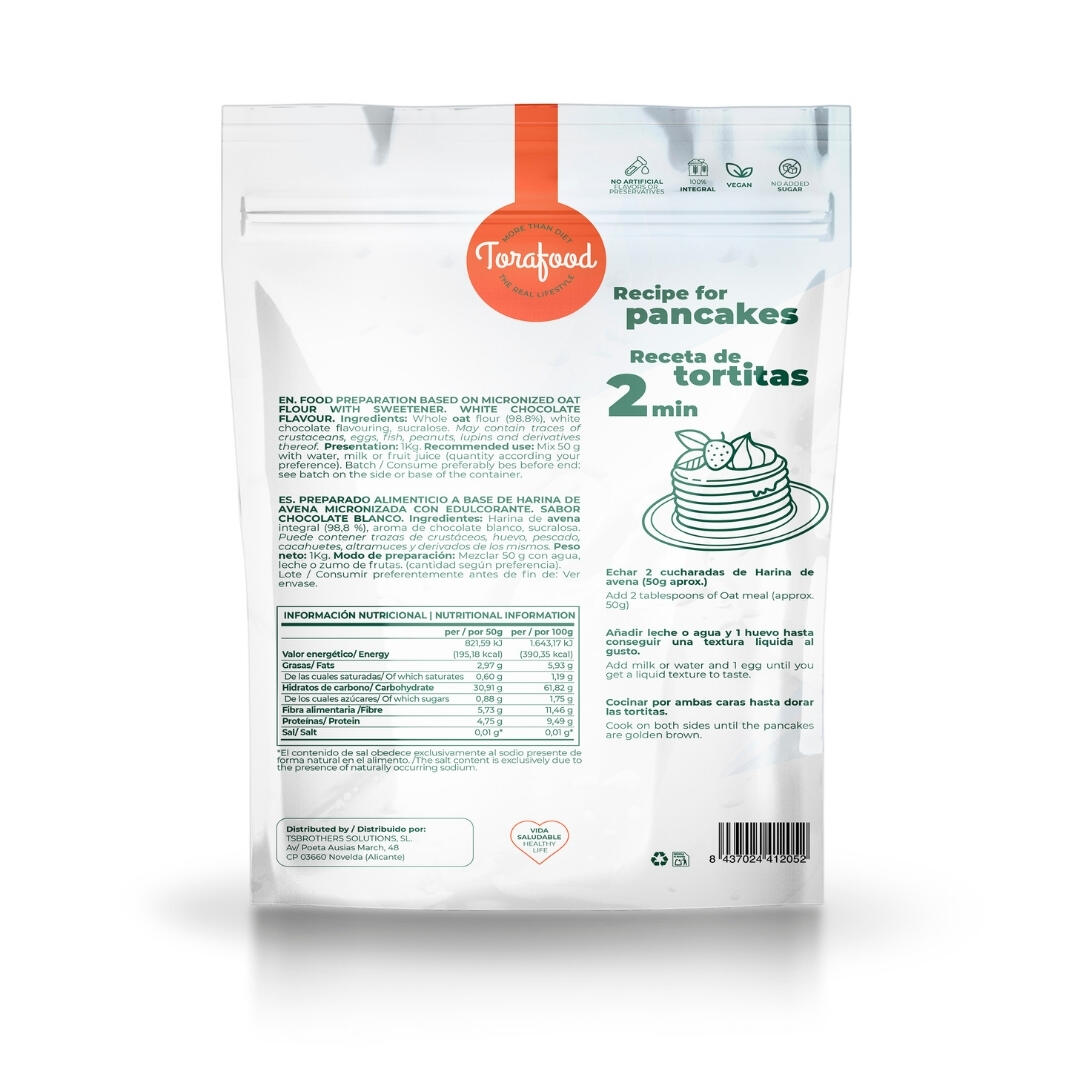 Harina de Avena Sabor Chocolate Blanco 1KG Torafood 2/5