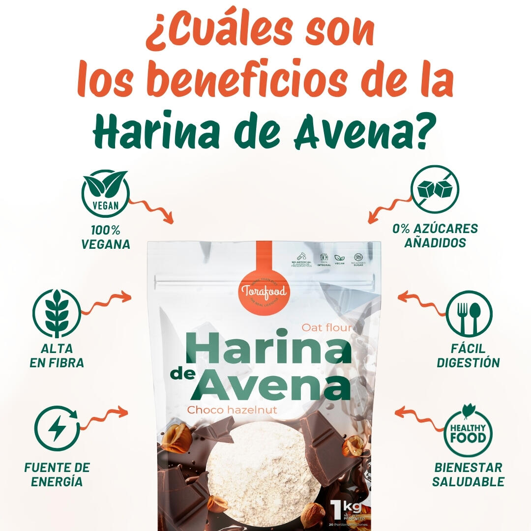 Harina de Avena Sabor Chocolate Avellanas 1KG Torafood 3/5