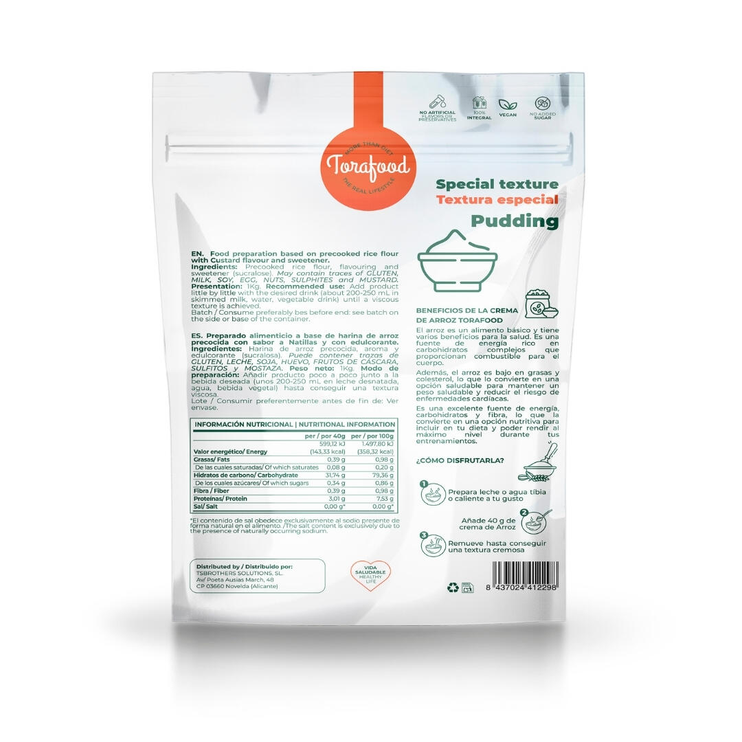 Crema de Arroz Sabor Natillas 1KG Torafood 2/6