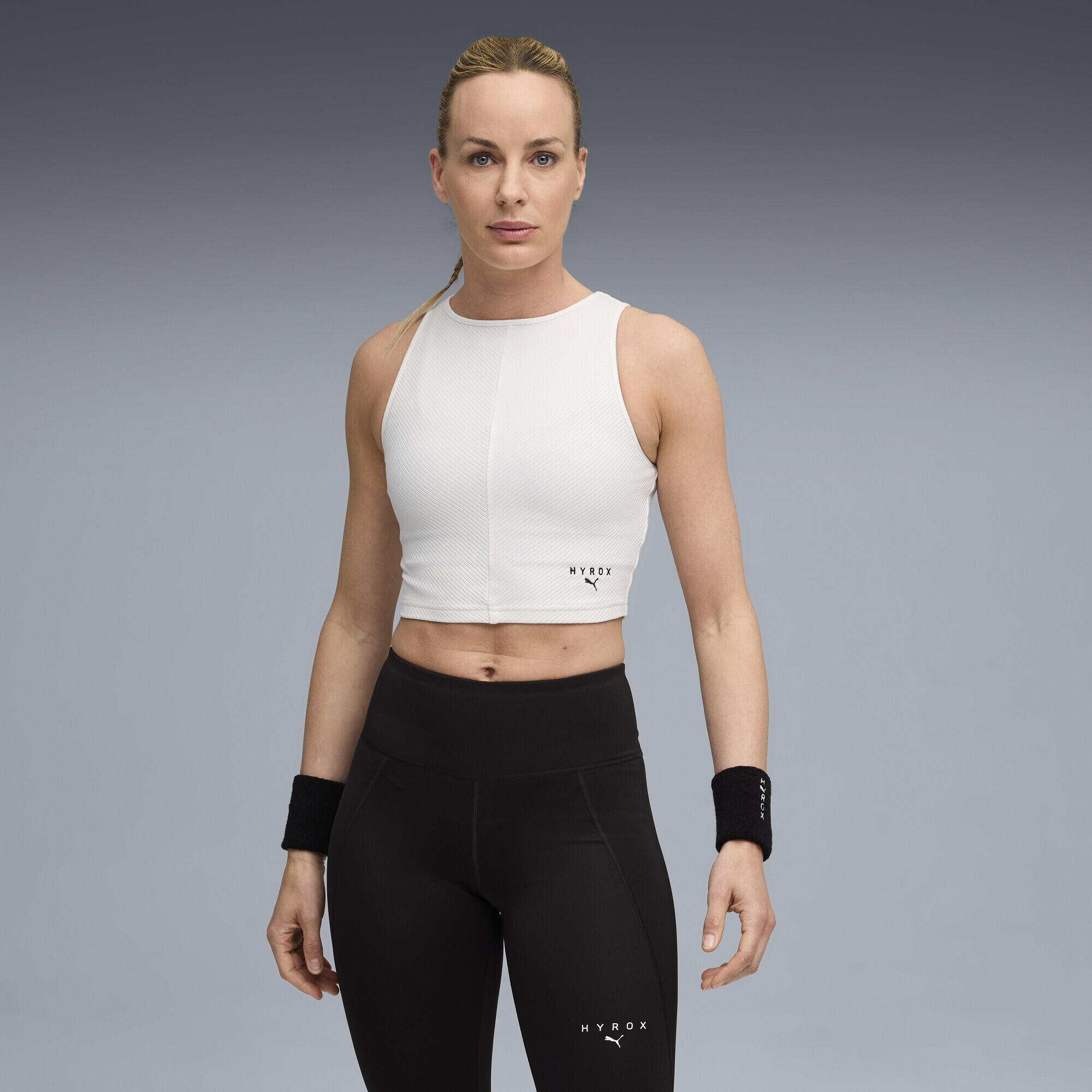 Maiou cross training femei croiala stramta, Hyrox Rib Cropped, alb PUMA