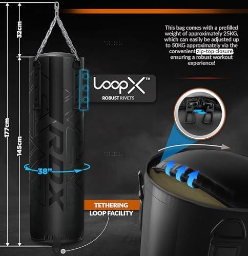 Punch Bag Set 4PC F6 Matte Black with Gloves, Chain and Bracket – 152 cm 2/7