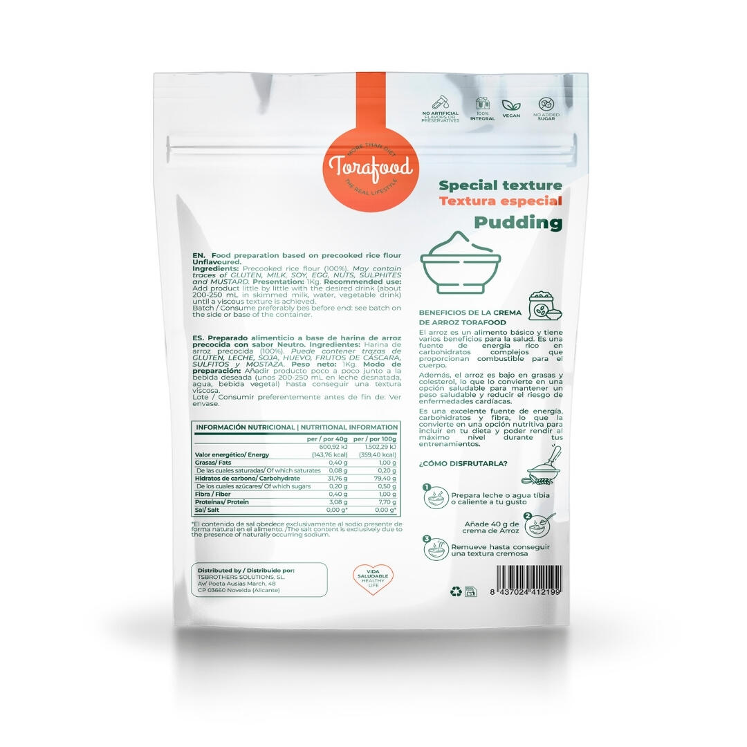 Crema de Arroz Sabor Neutro 1KG Torafood 2/6