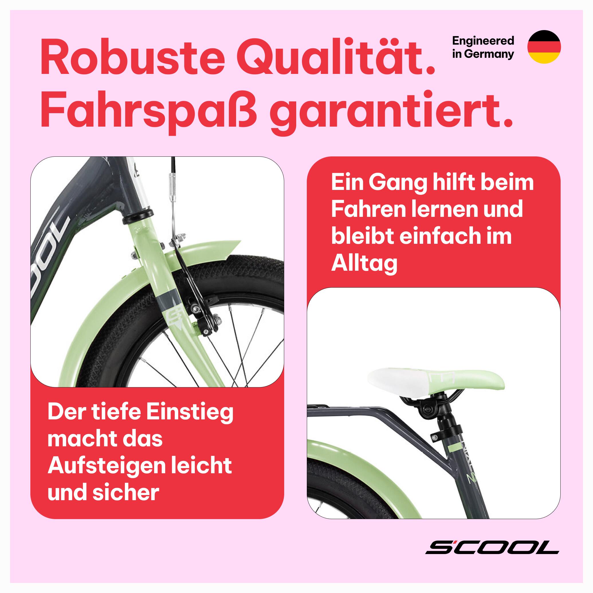 niXe, 16 Zoll Kinderfahrrad, 1-Gang, Dunkelgrau/Hellgrün, 100–115 cm, 4–6 Jahre 3/7