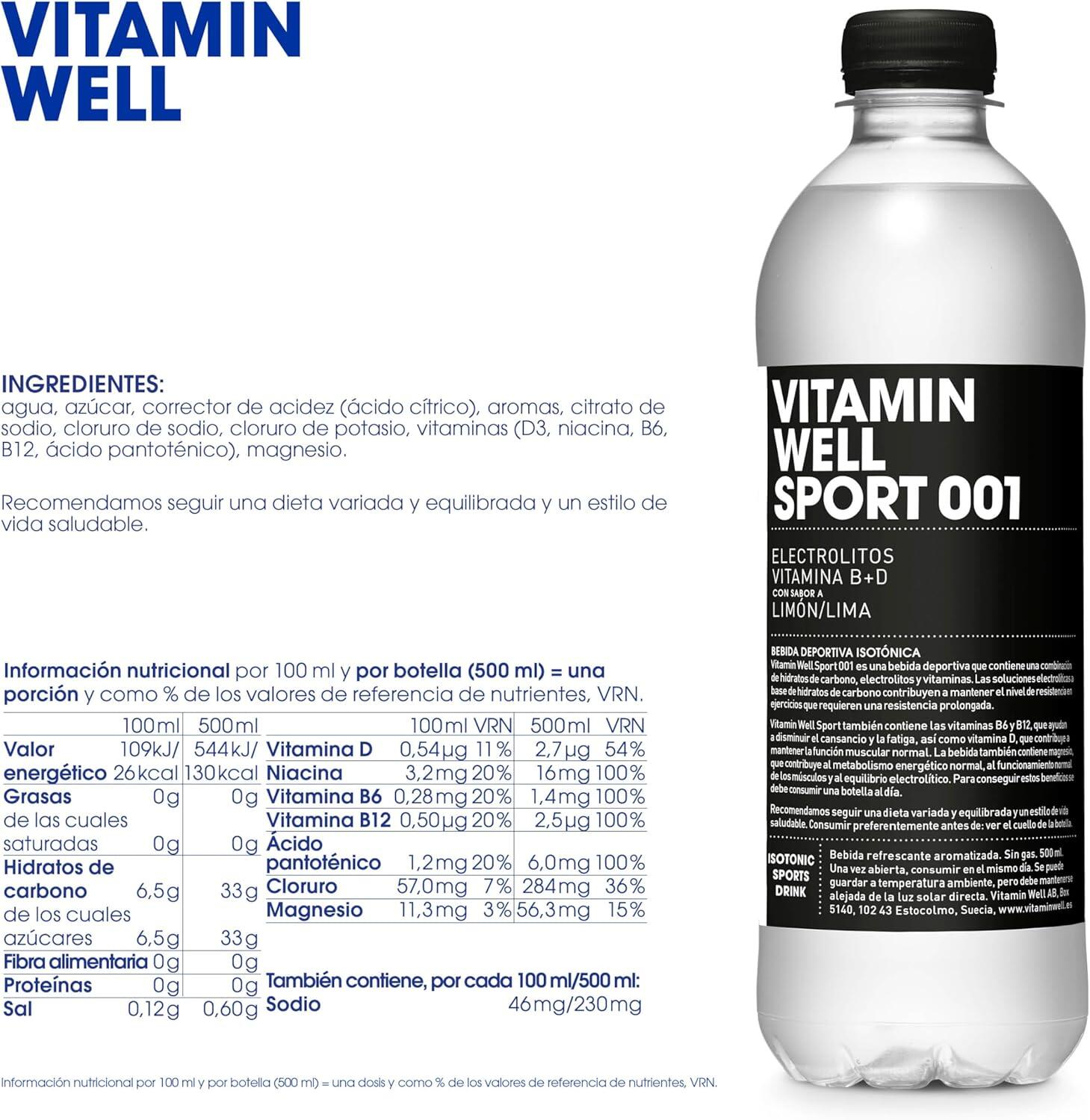 Bebida Vitaminada con Electrolitos Sport 001 Lima/Limon 500ml Vitamin Well 5/5