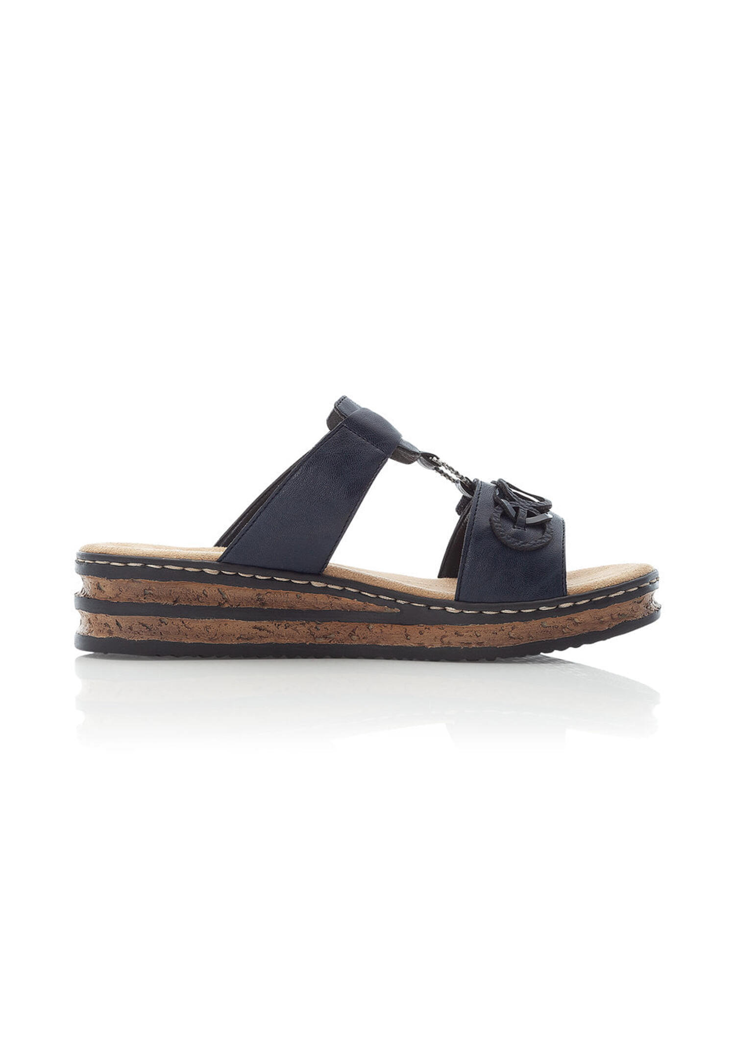 Rieker Damen Pantoletten 62936-14 Keilabsatz Slipper Blau 4/4