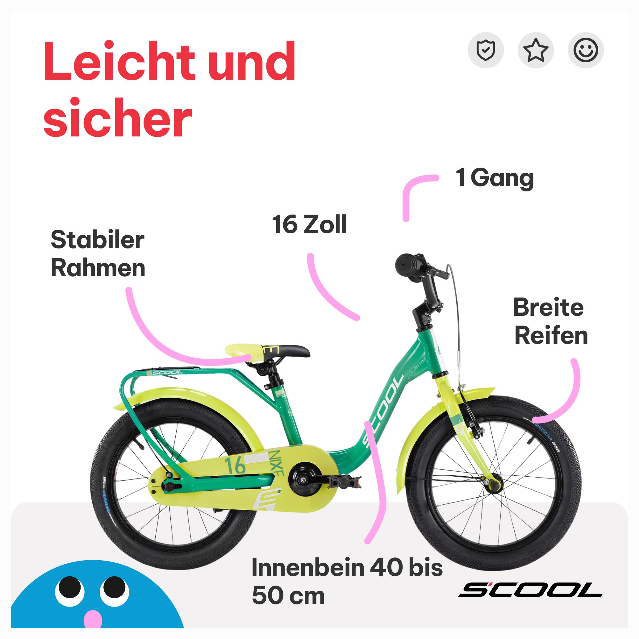 niXe, 16 Zoll Kinderfahrrad, 1-Gang, Grün/Limette, 100–115 cm, 4–6 Jahre 5/7