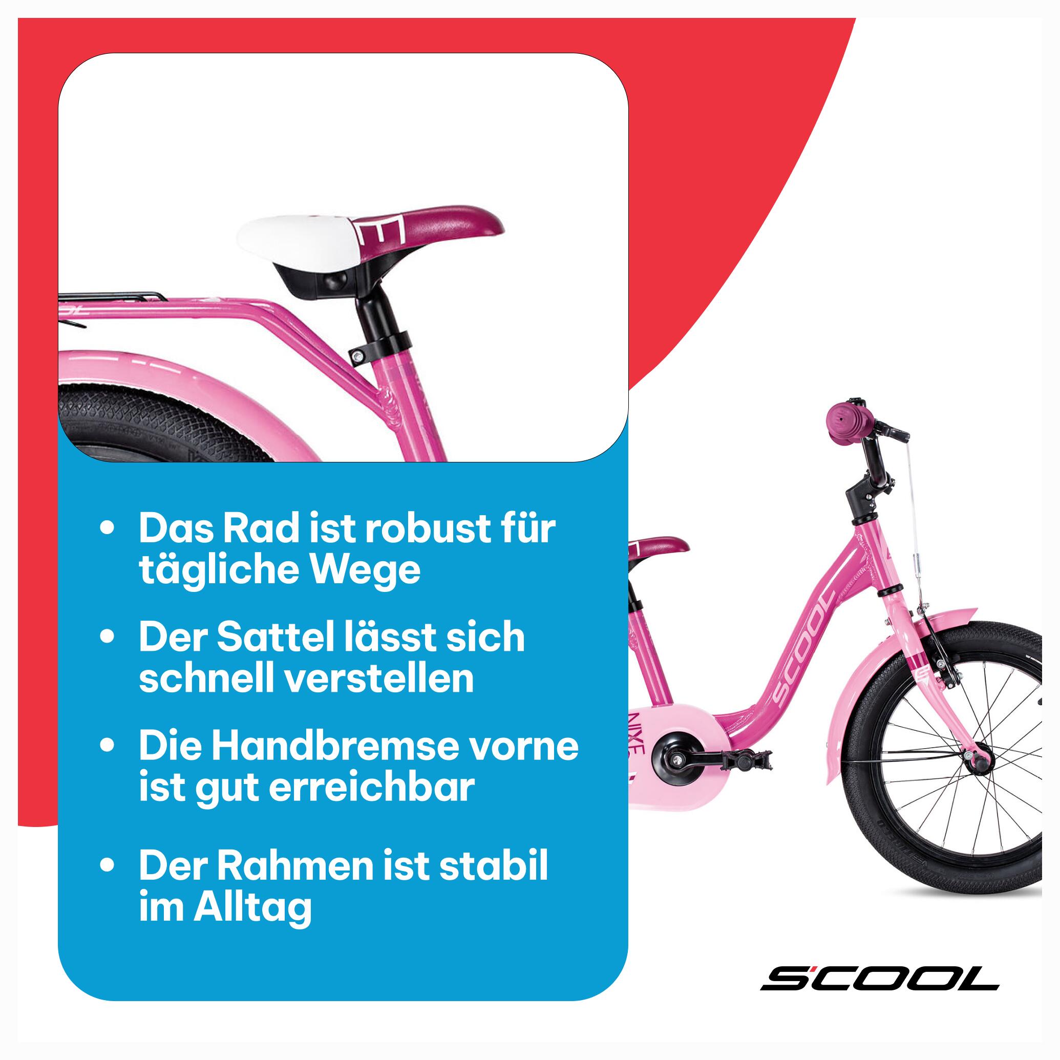 niXe, 16 Zoll Kinderfahrrad, 1-Gang, Rosa, 100–115 cm, 4–6 Jahre 7/7