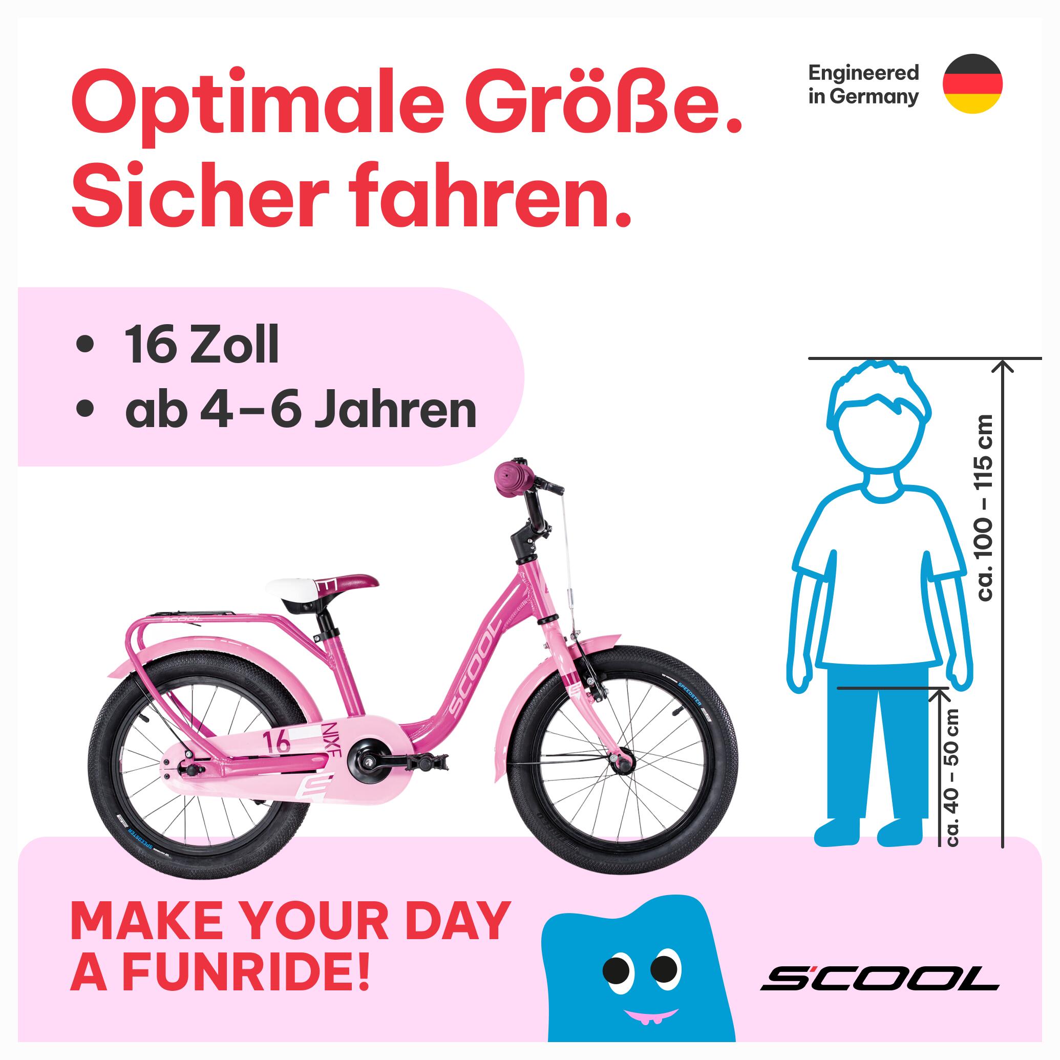 niXe, 16 Zoll Kinderfahrrad, 1-Gang, Rosa, 100–115 cm, 4–6 Jahre 2/7