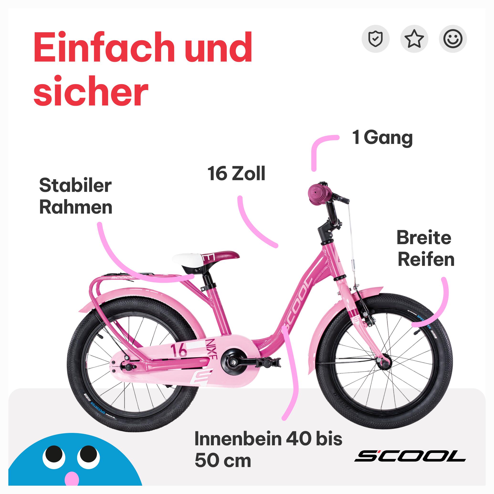 niXe, 16 Zoll Kinderfahrrad, 1-Gang, Rosa, 100–115 cm, 4–6 Jahre 5/7