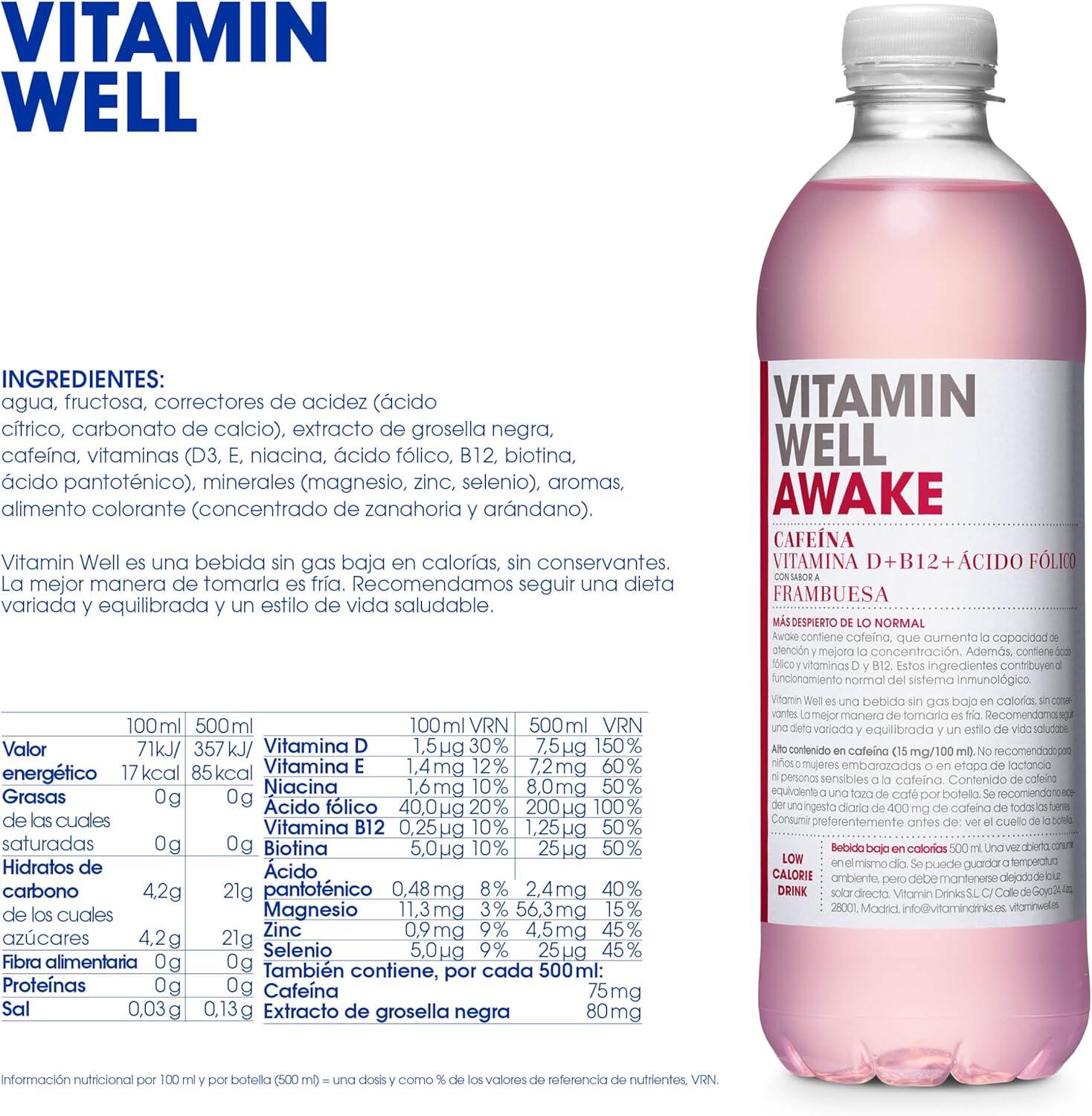 Bebida Vitaminada Awake Frambuesa 500ml Vitamin Well 5/5
