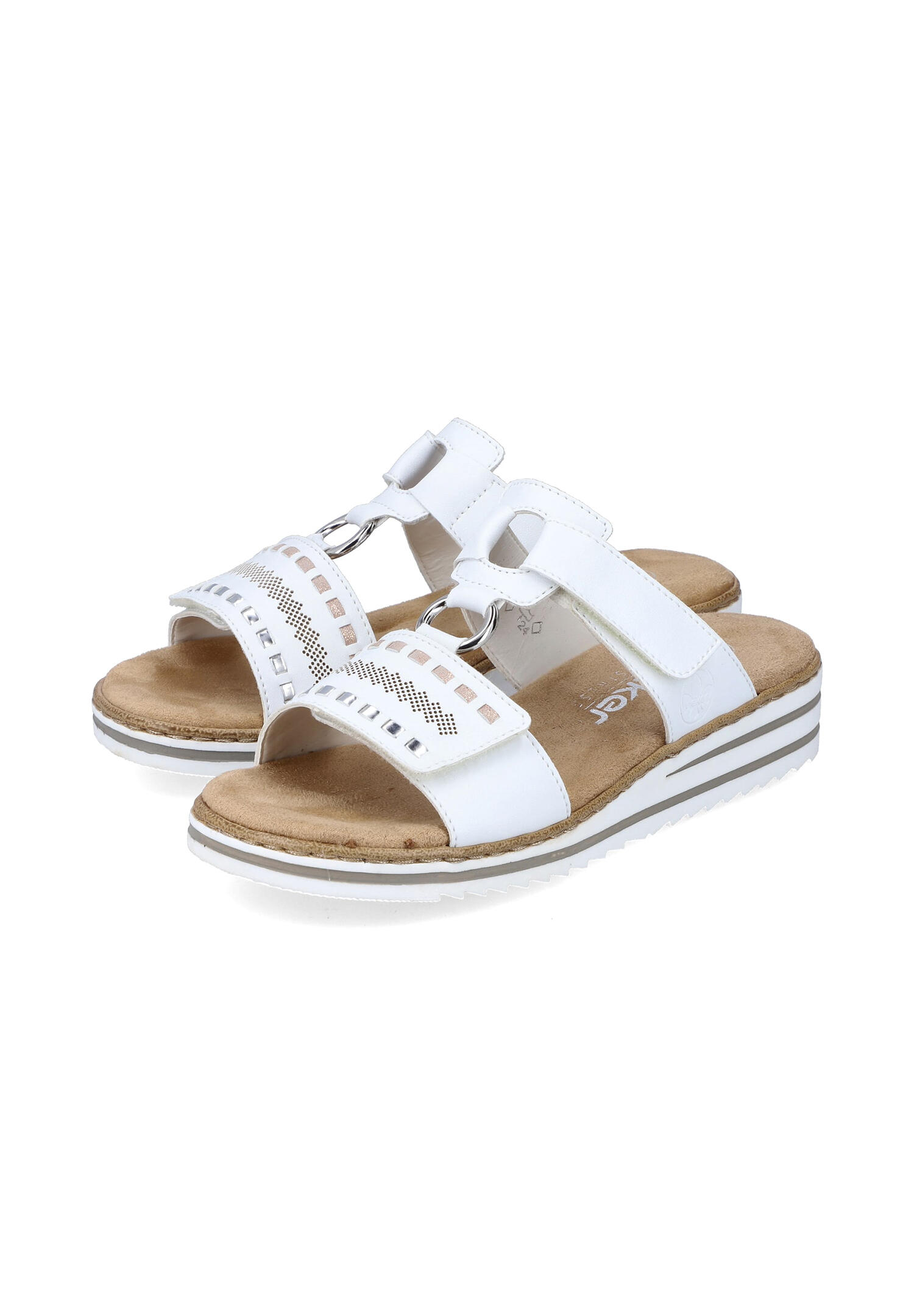 Rieker Damen Pantoletten V0636-80 Keilabsatz Slipper Weiß 6/6