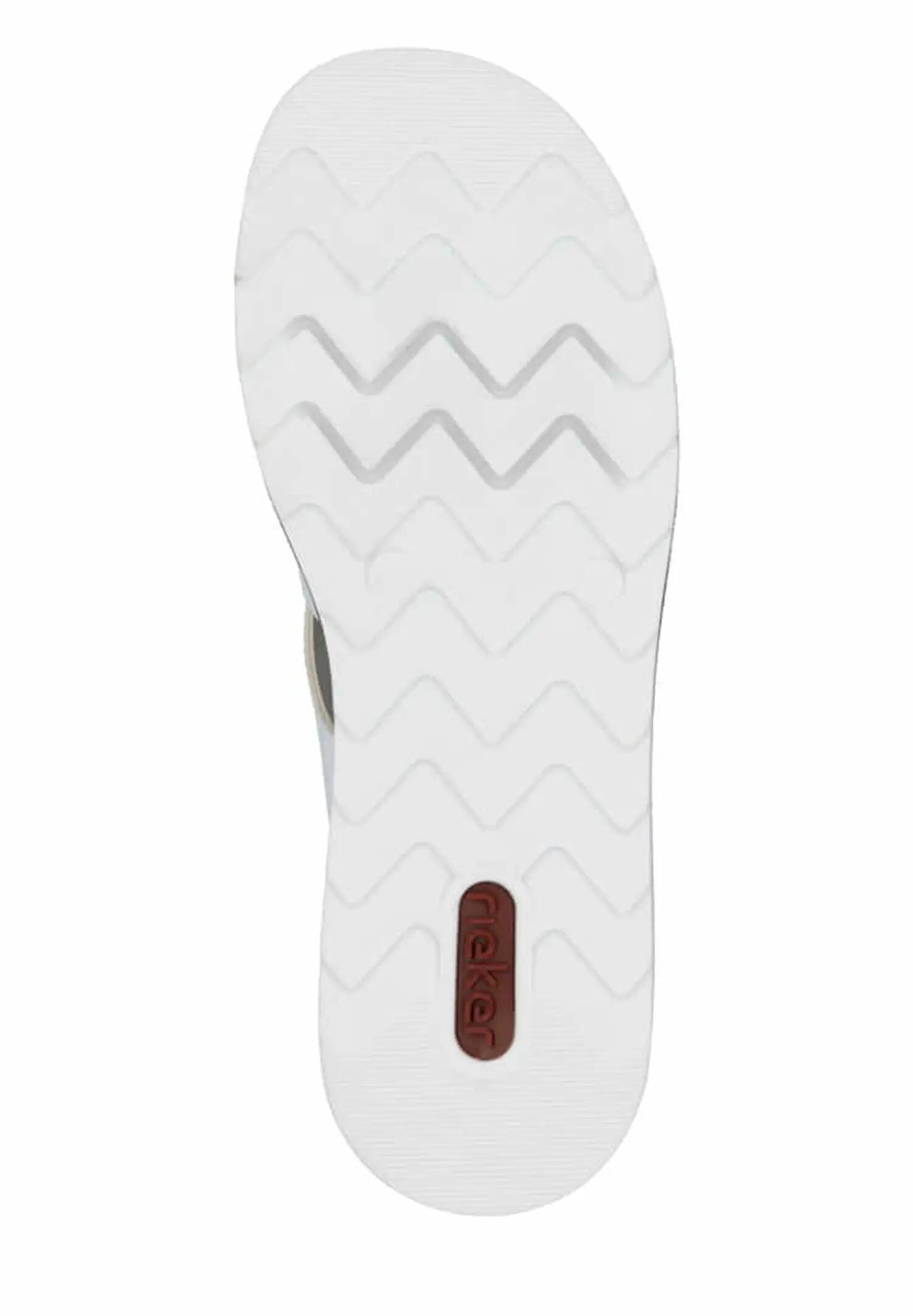 Rieker Damen Pantoletten V7989-80 Keilabsatz Slipper Weiß 3/4
