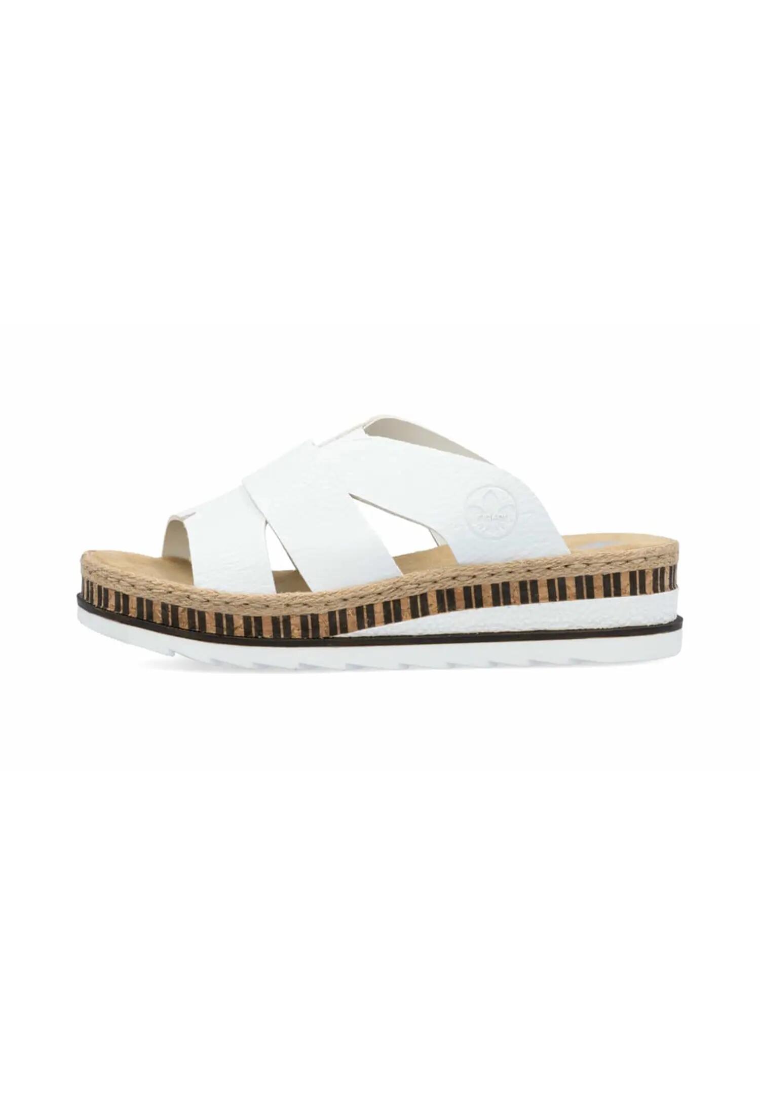 Rieker Damen Pantoletten V7989-80 Keilabsatz Slipper Weiß 2/4