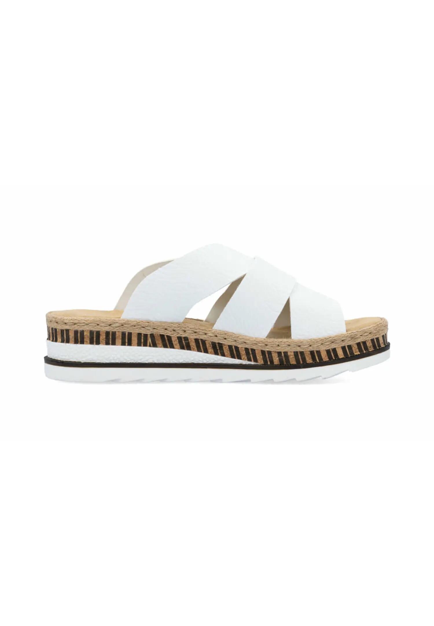 Rieker Damen Pantoletten V7989-80 Keilabsatz Slipper Weiß 4/4