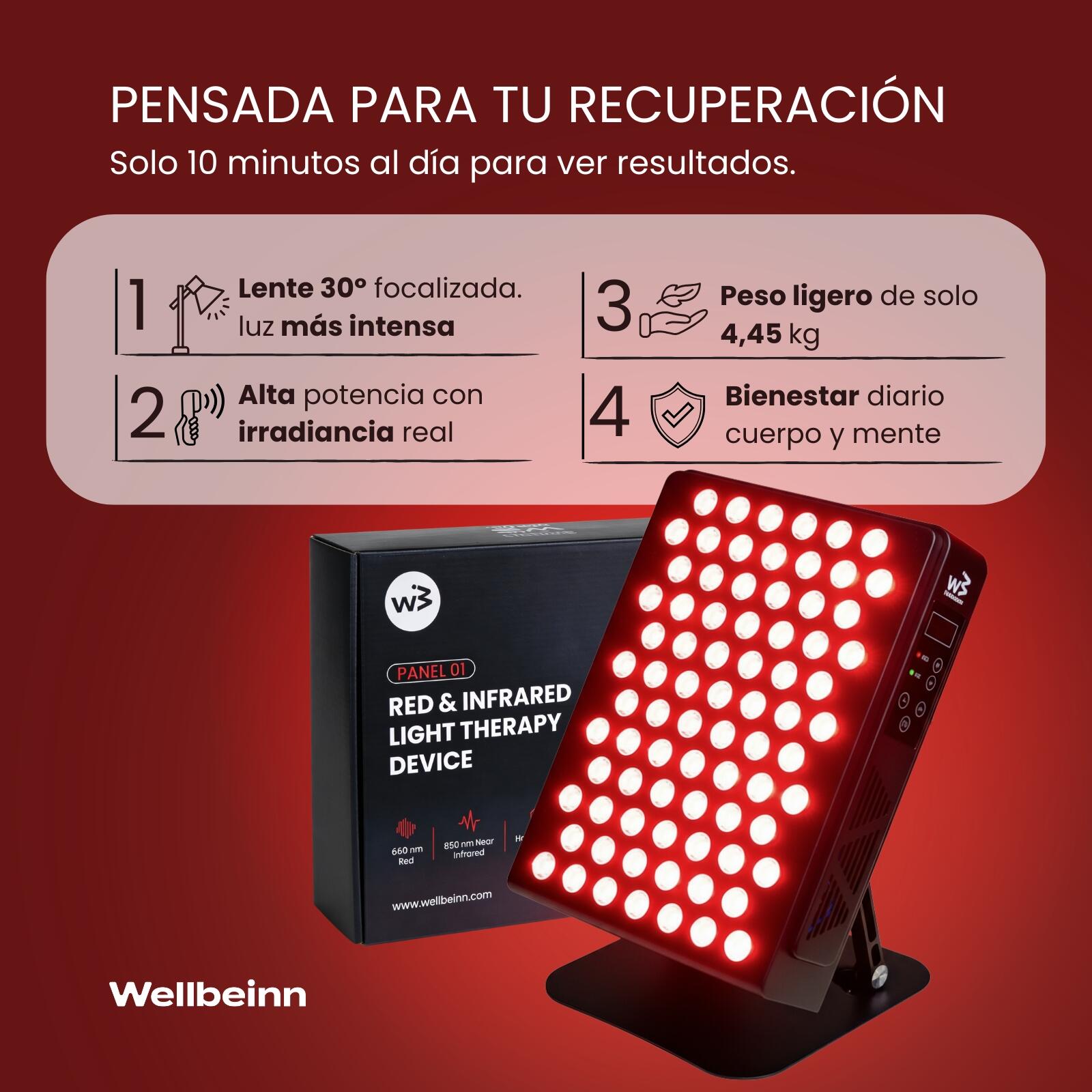 Wellbeinn Redinn Panel | Panel de luz roja 660 nm + 850 nm 4/7