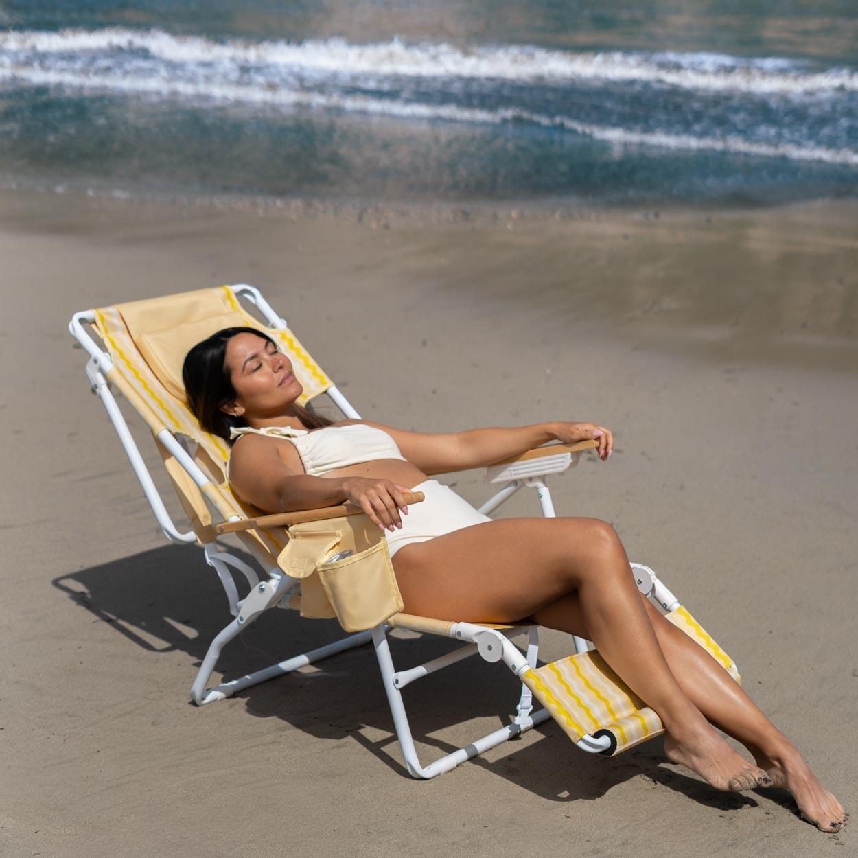 Flamingueo silla playa reclinable reposapiés aluminio amarillo 3/7