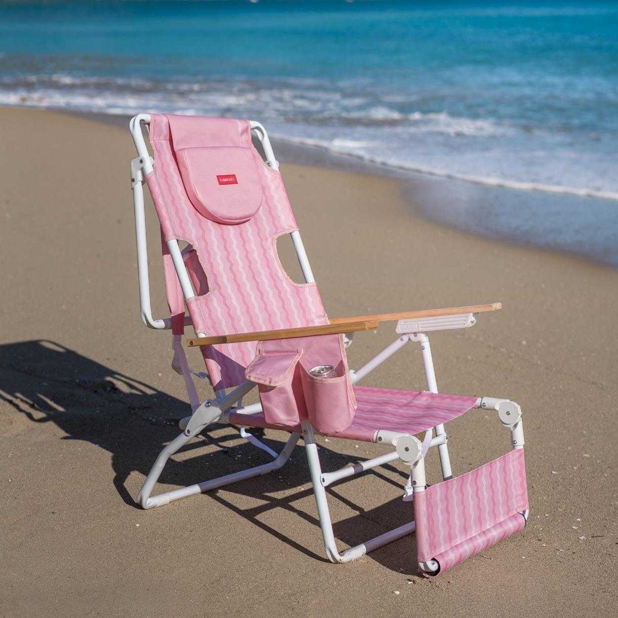 Flamingueo silla playa reclinable reposapiés aluminio rosa 2/7