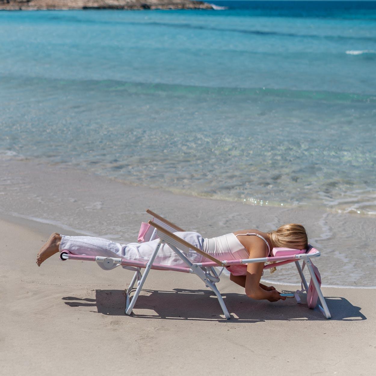 Flamingueo silla playa reclinable reposapiés aluminio rosa 7/7