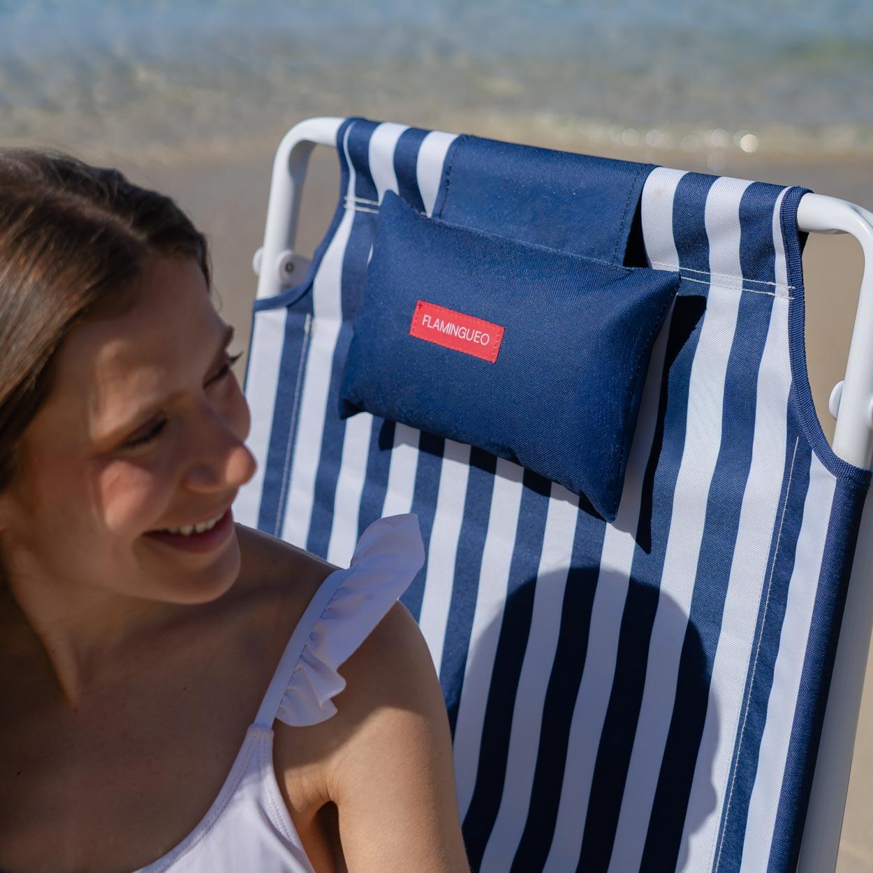 Flamingueo silla playa reclinable 5 posiciones aluminio azul 3/7
